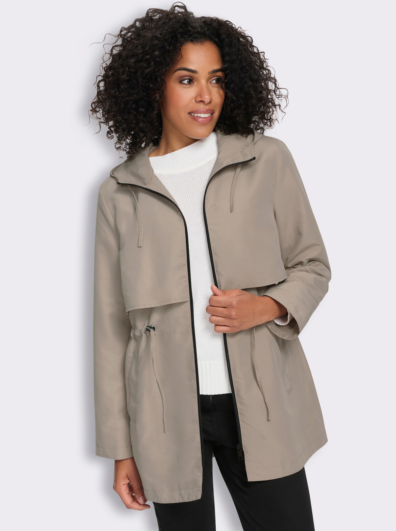 Freizeitjacke in Longform, mit Kapuze - sesam