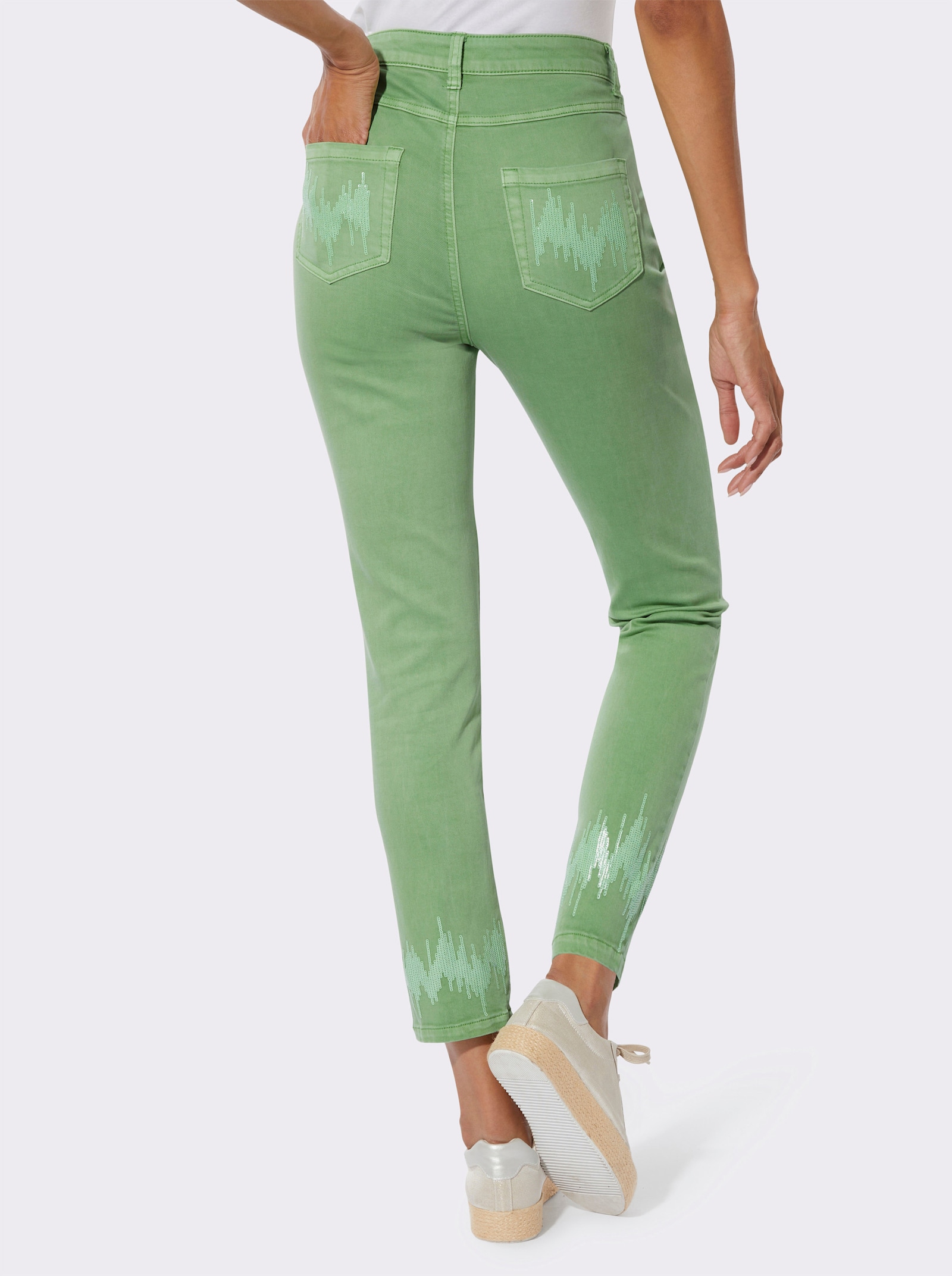 5-Pocket-Hose mit Pailletten - apfel