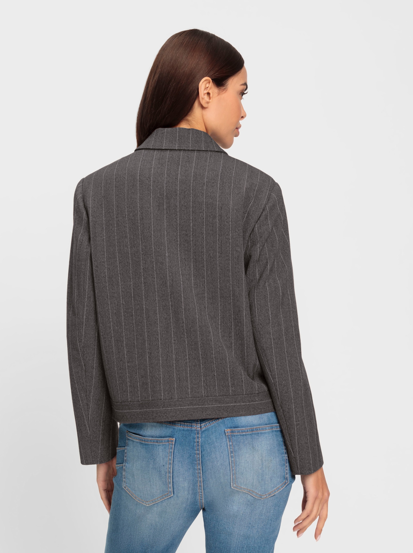 heine Jackenblazer mit großen Pattentaschen - taupe-schwarz Nadelstreifen