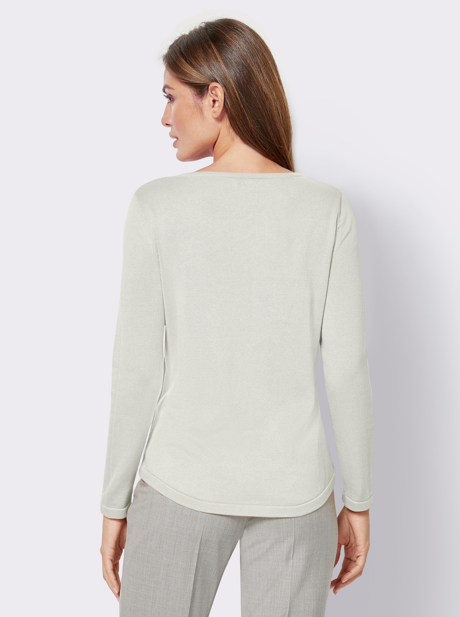 Rundhalspullover mit U-Boot-Ausschnitt - wollweiß