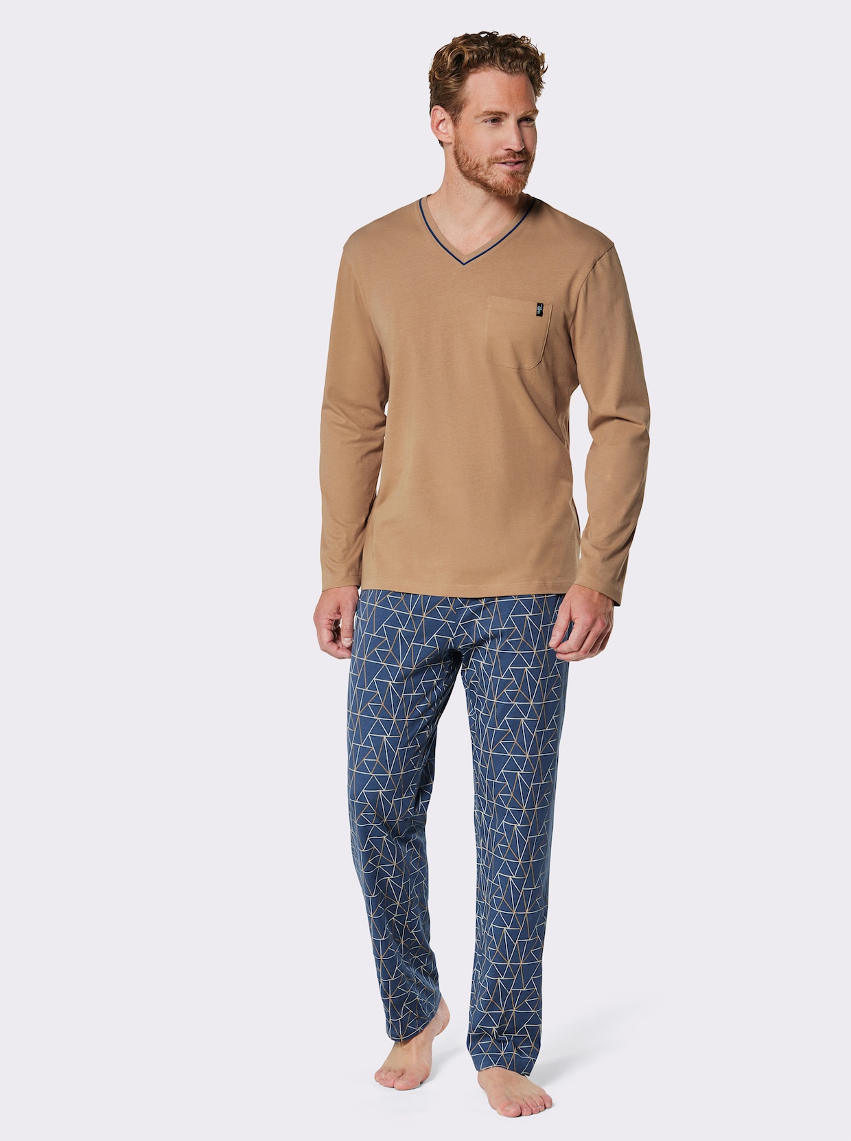 wäschepur men Pyjama's - jeansblauw bedrukt + camel