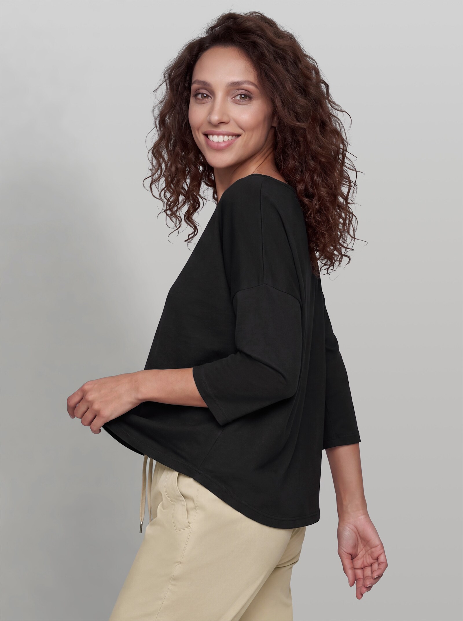 heine 3/4-Arm-Shirt mit Leinen - schwarz