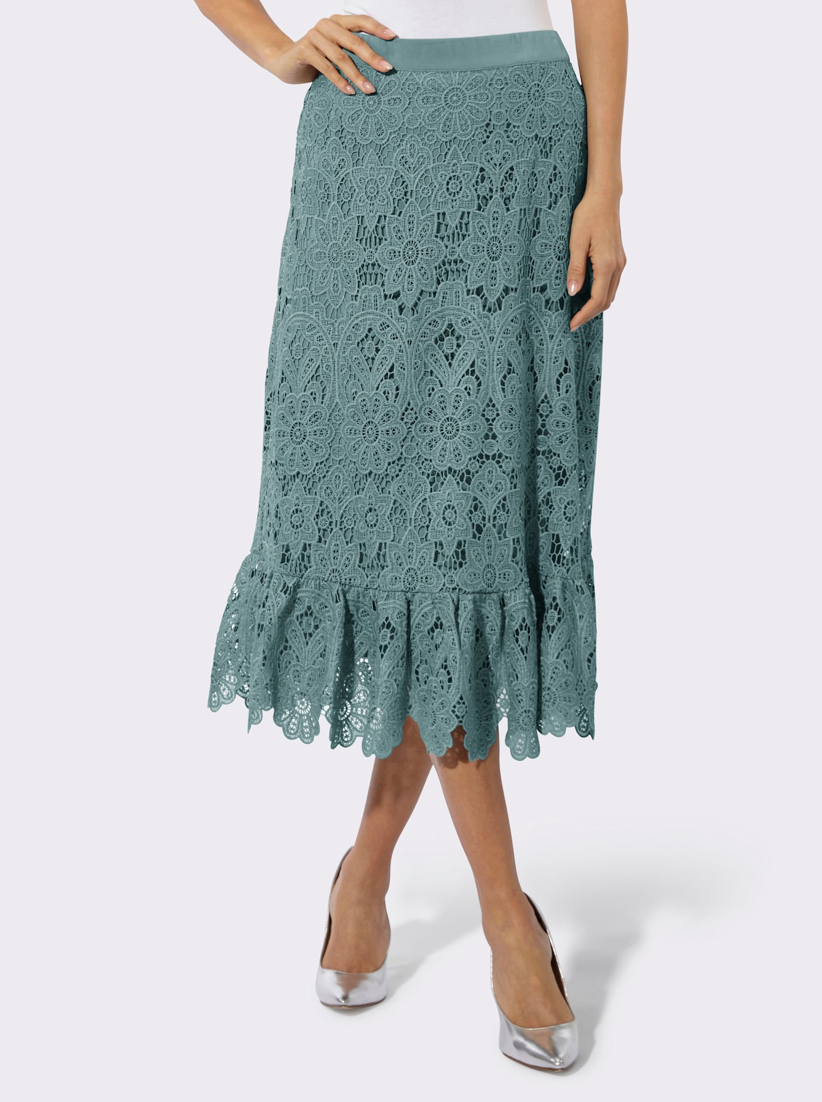 Spitzenrock mit Volants - jade
