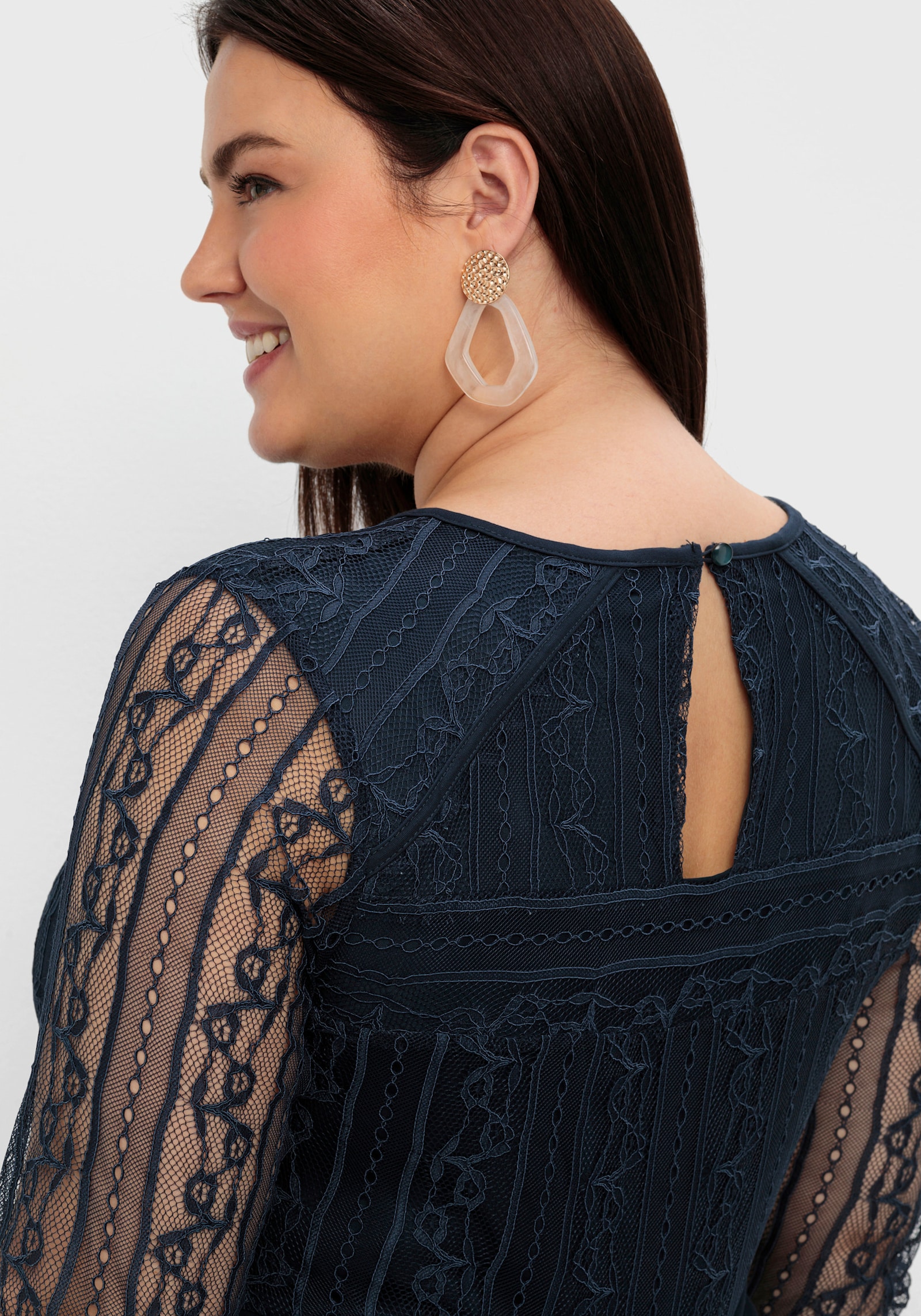 sheego Cocktailkleid mit Spitze - nachtblau