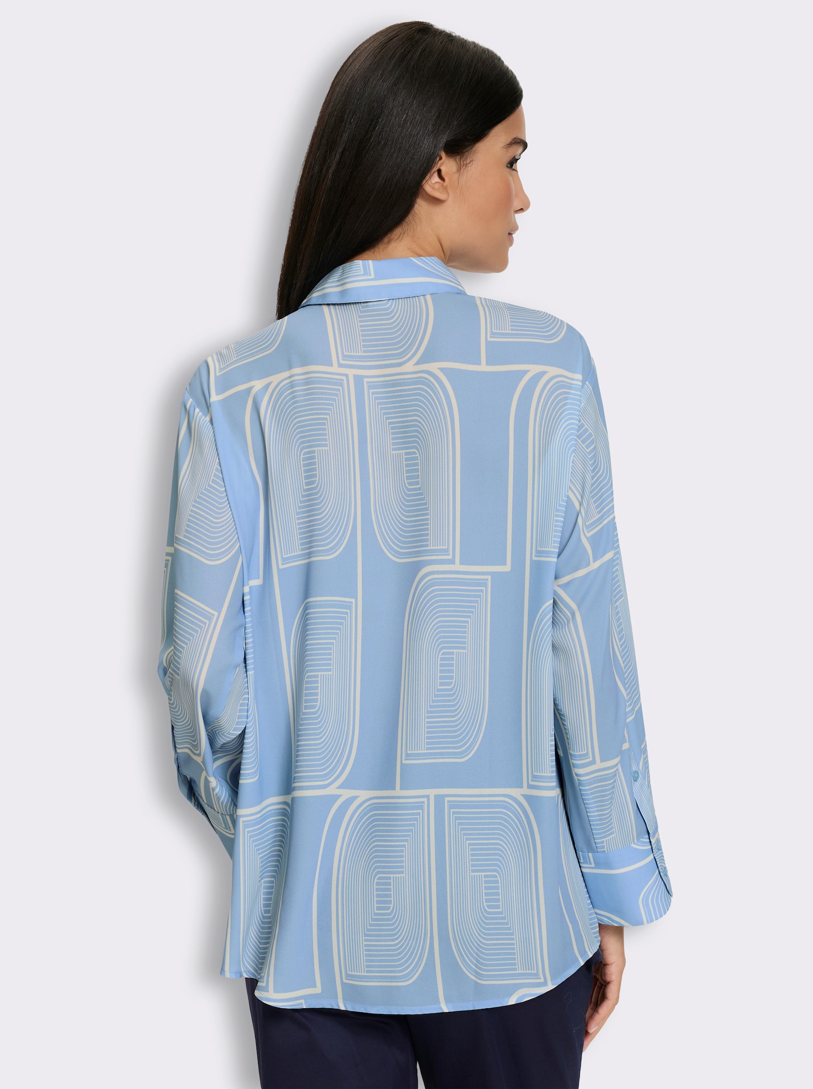 heine Druckbluse in Longform - eisblau-champagner-bedruckt