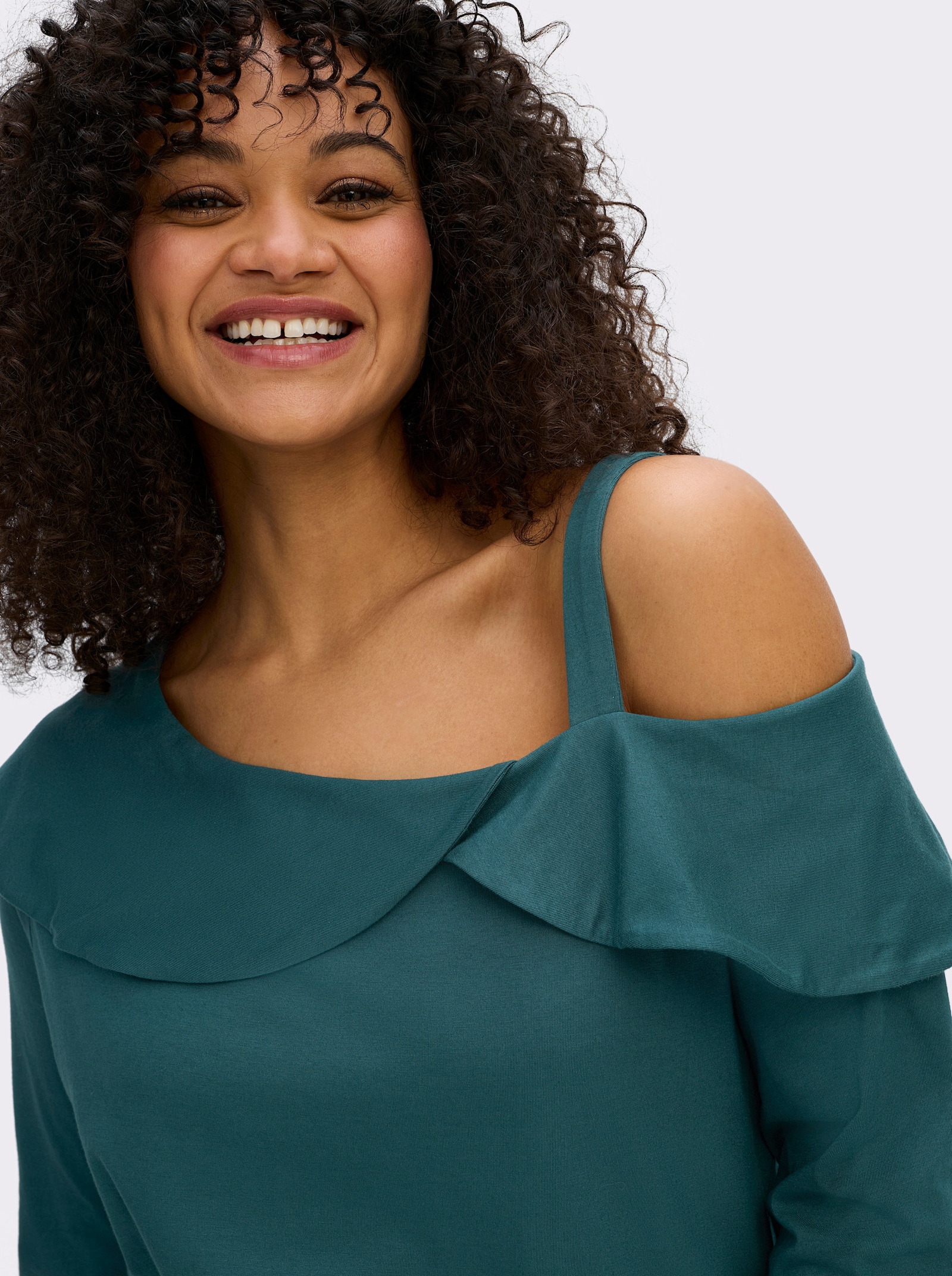 sheego by Joe Browns Langarmshirt in modischer Asymmetrie - petrol