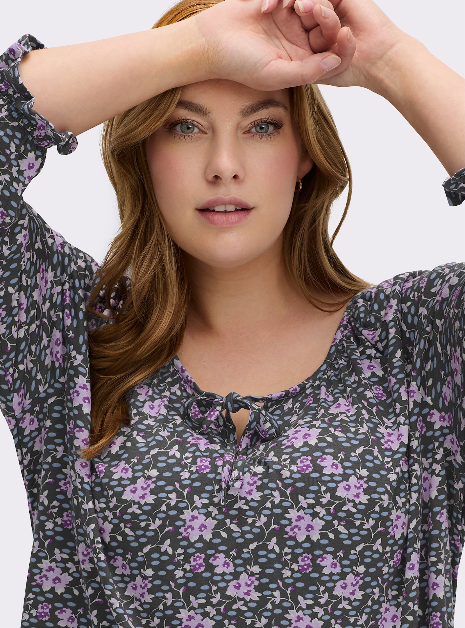 Tunikashirt in weit ausgestellter A-Linie - graphit-flieder-gemustert