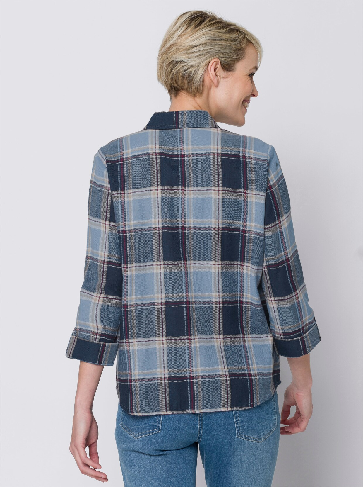 Geruite blouse - donkerblauw/framboos geruit