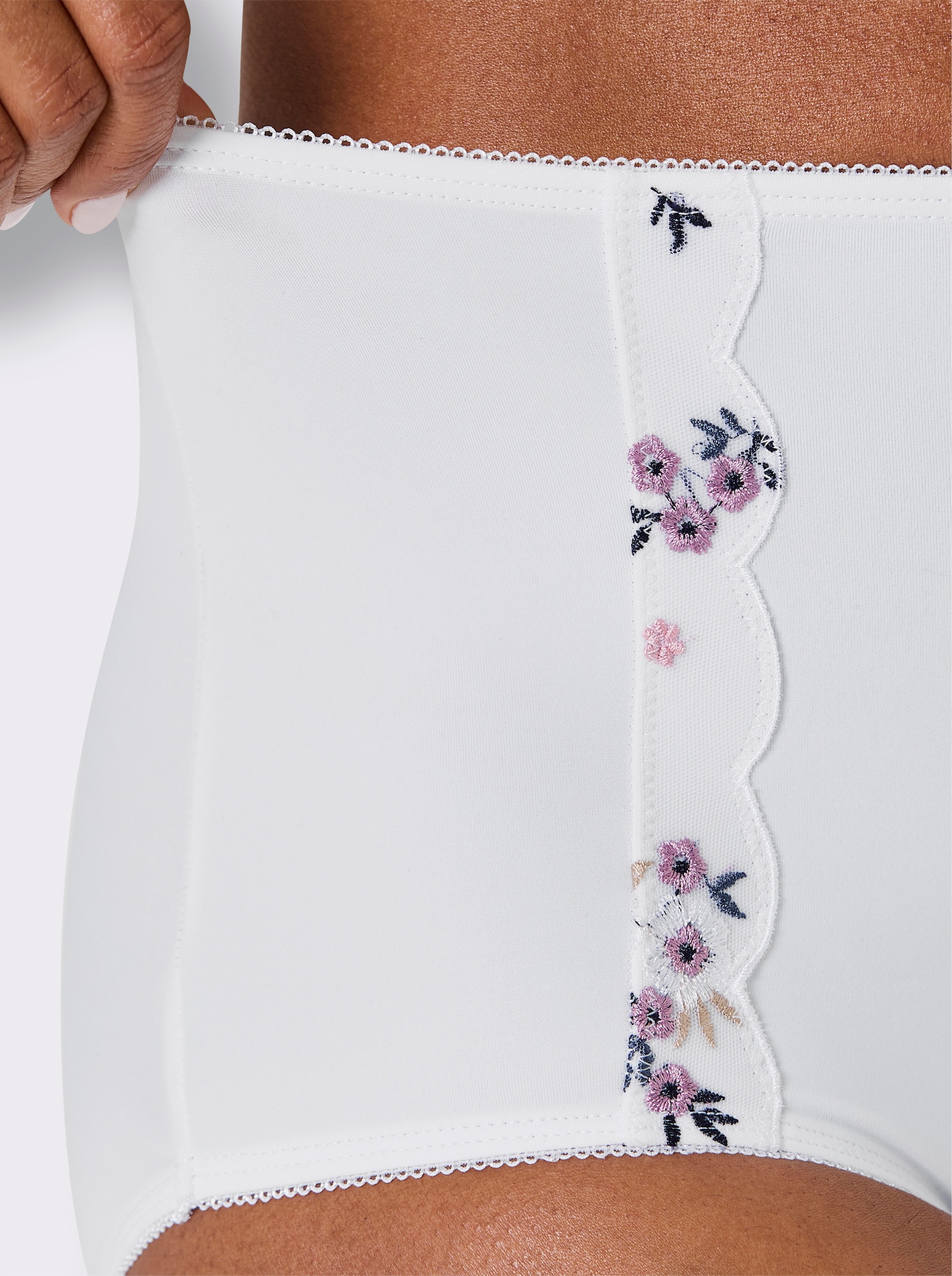 wäschepur Taillenslip mit Mäusezähnchen-Borte - weiß-mauve + weiß