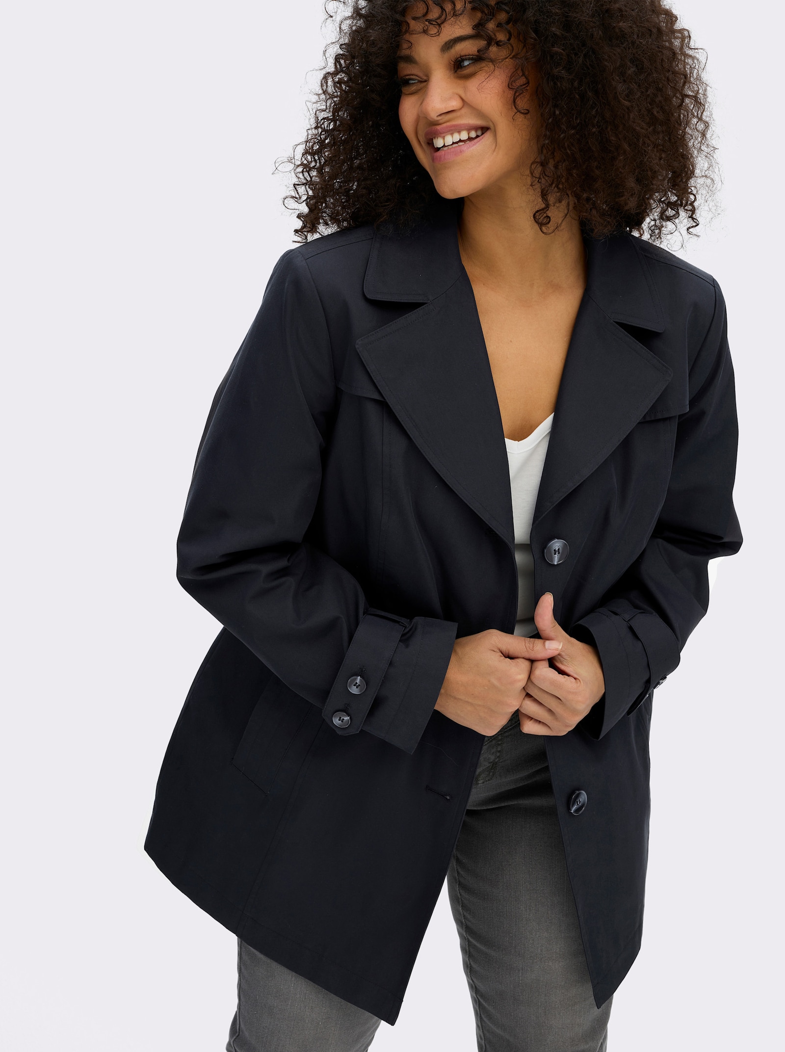 sheego Trench-coat court, imperméable - bleu foncé