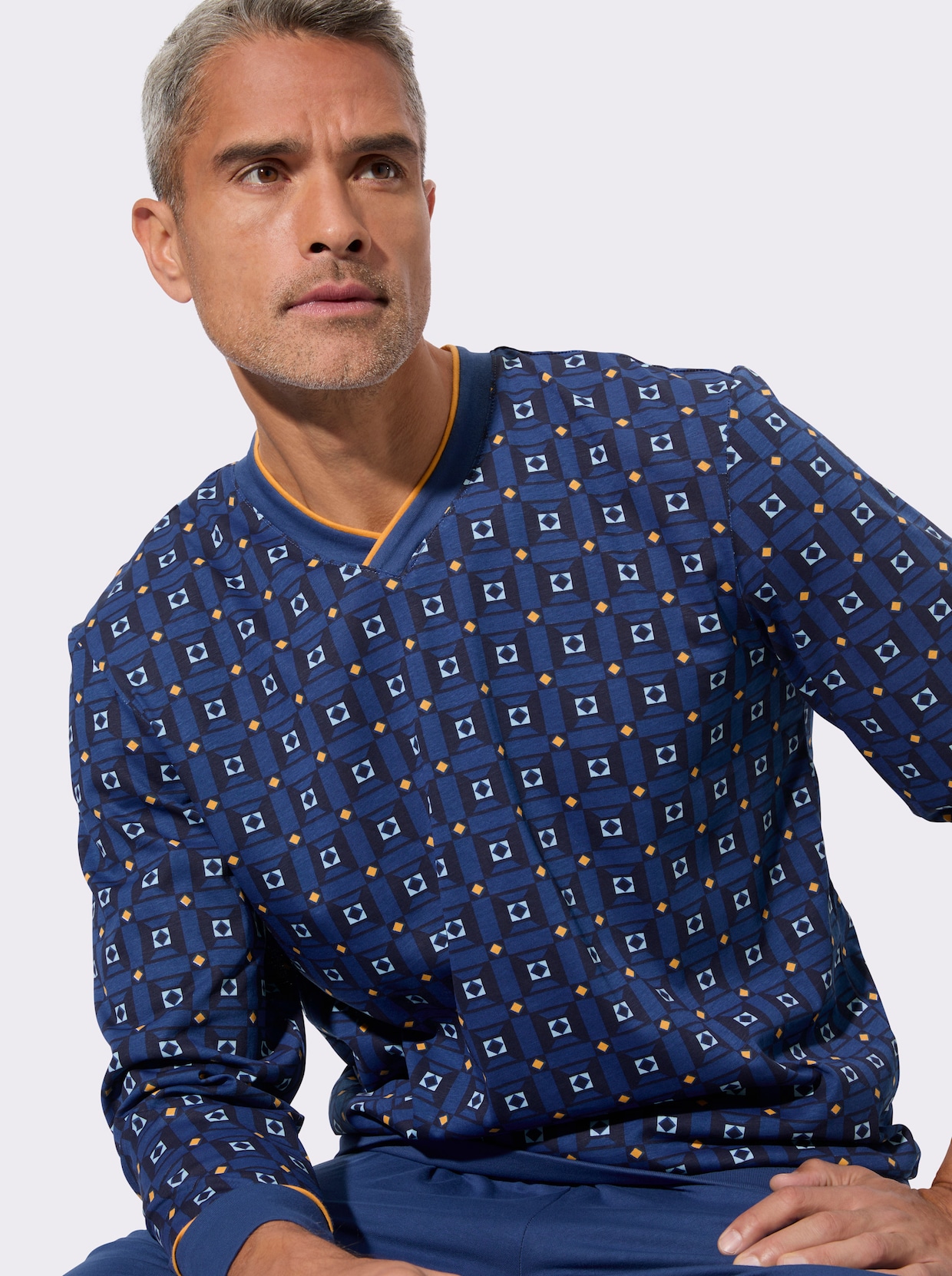 Pyžamo s elastickými náplety - královská modrá-potisk