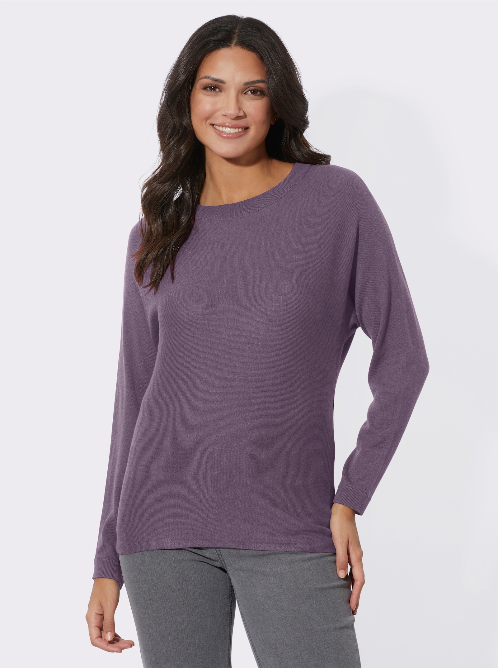 Fledermauspullover mit 5% Kaschmir - feige-meliert