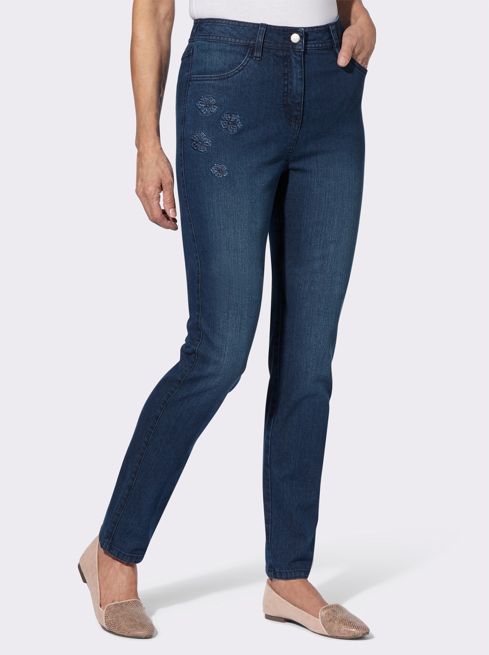 Jeans met bloemenborduursel - blue-stonewashed
