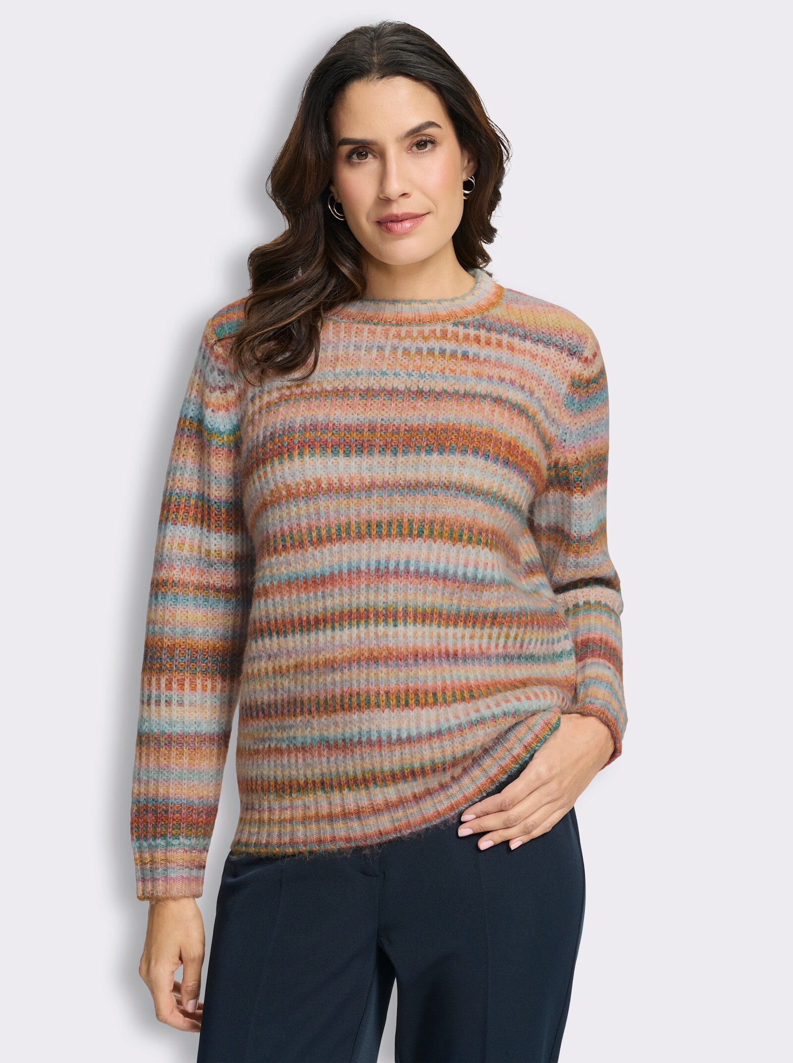 Pullover in flauschiger Ripp-Qualität - rotbraun-gemustert