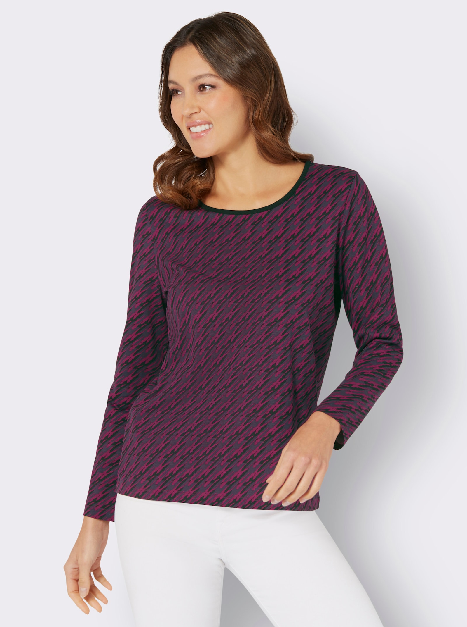 Tričko s dlouhým rukávem s grafickým vzorem - slézová-černá-potisk