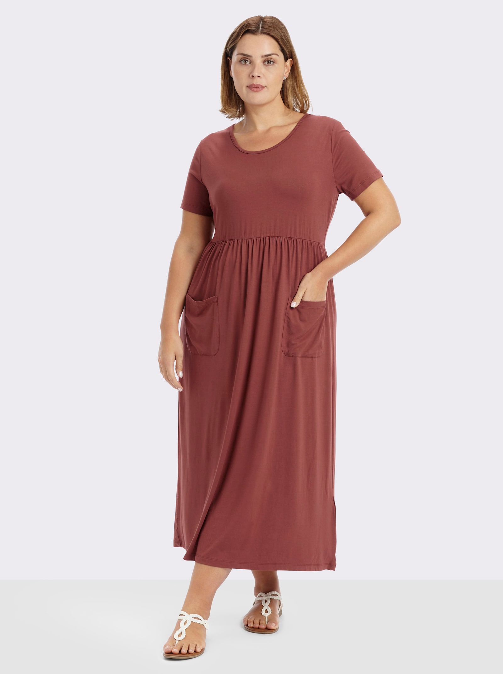 Jerseykleid mit Taschen - rotbraun