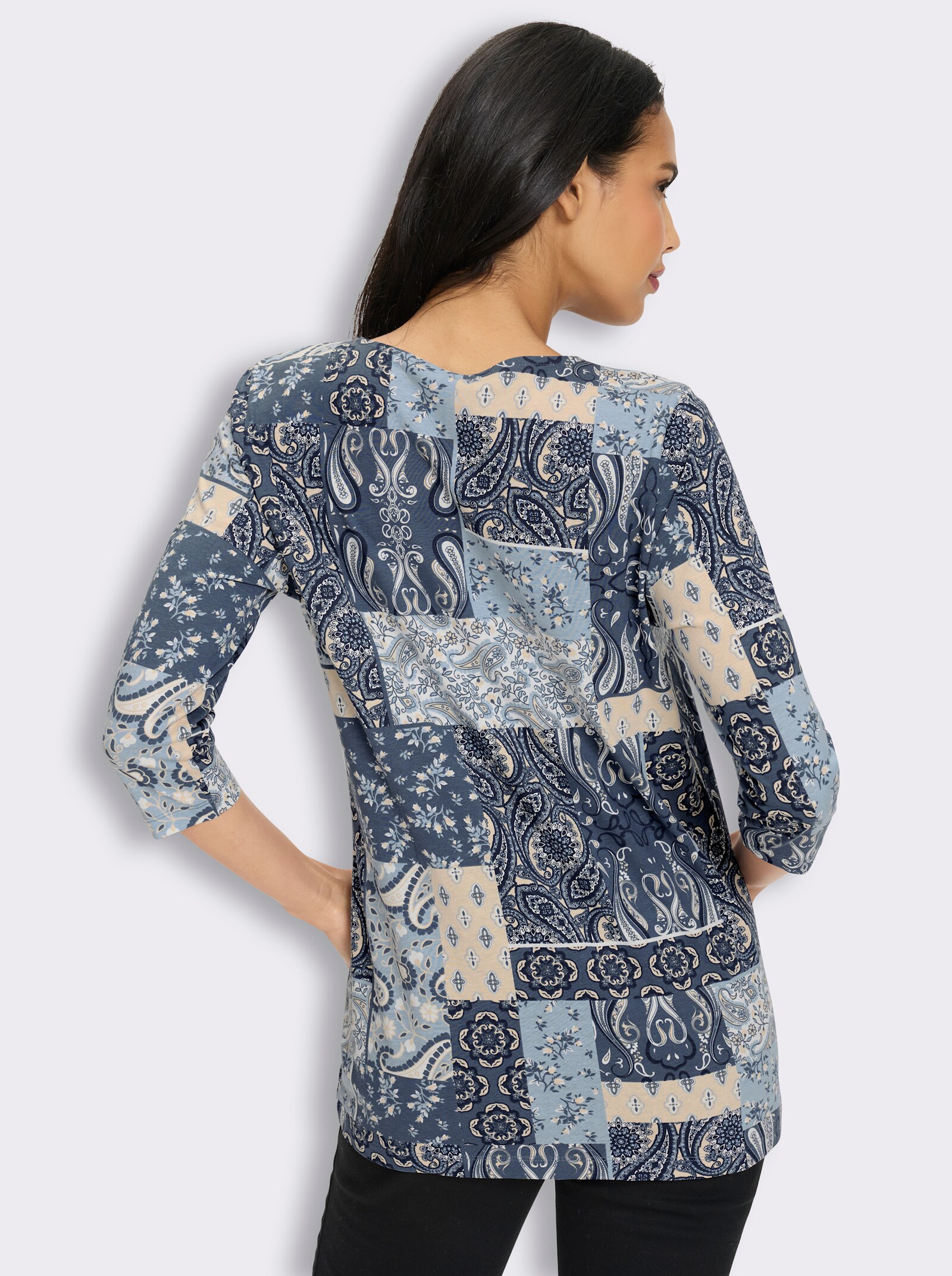 Longshirt mit 3/4-Ärmeln - bleu-sand-bedruckt