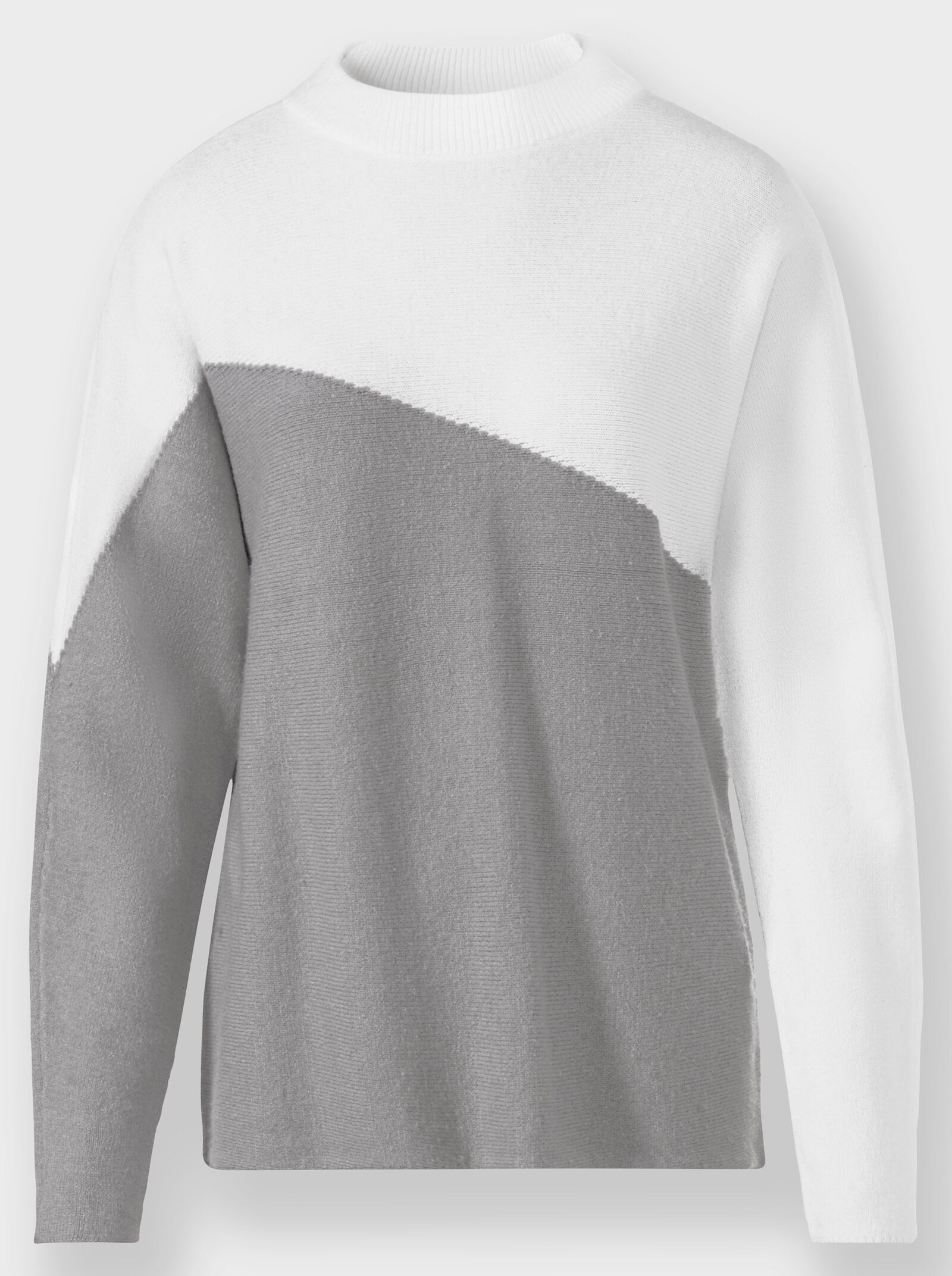 heine Stehkragenpullover im asymmetrischen Dessin - steingrau-ecru-gemustert