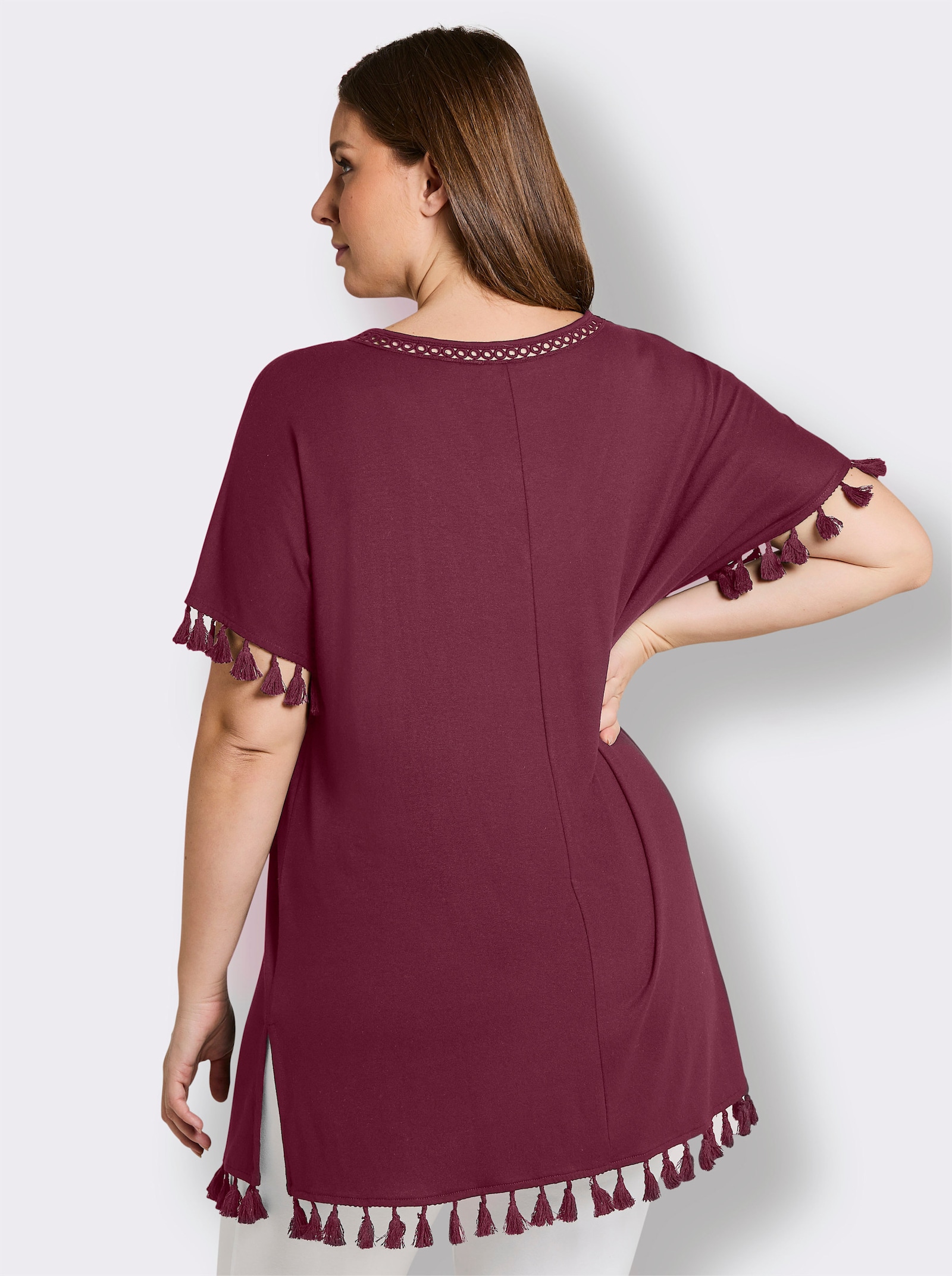 sheego Longshirt mit Quasten - bordeaux