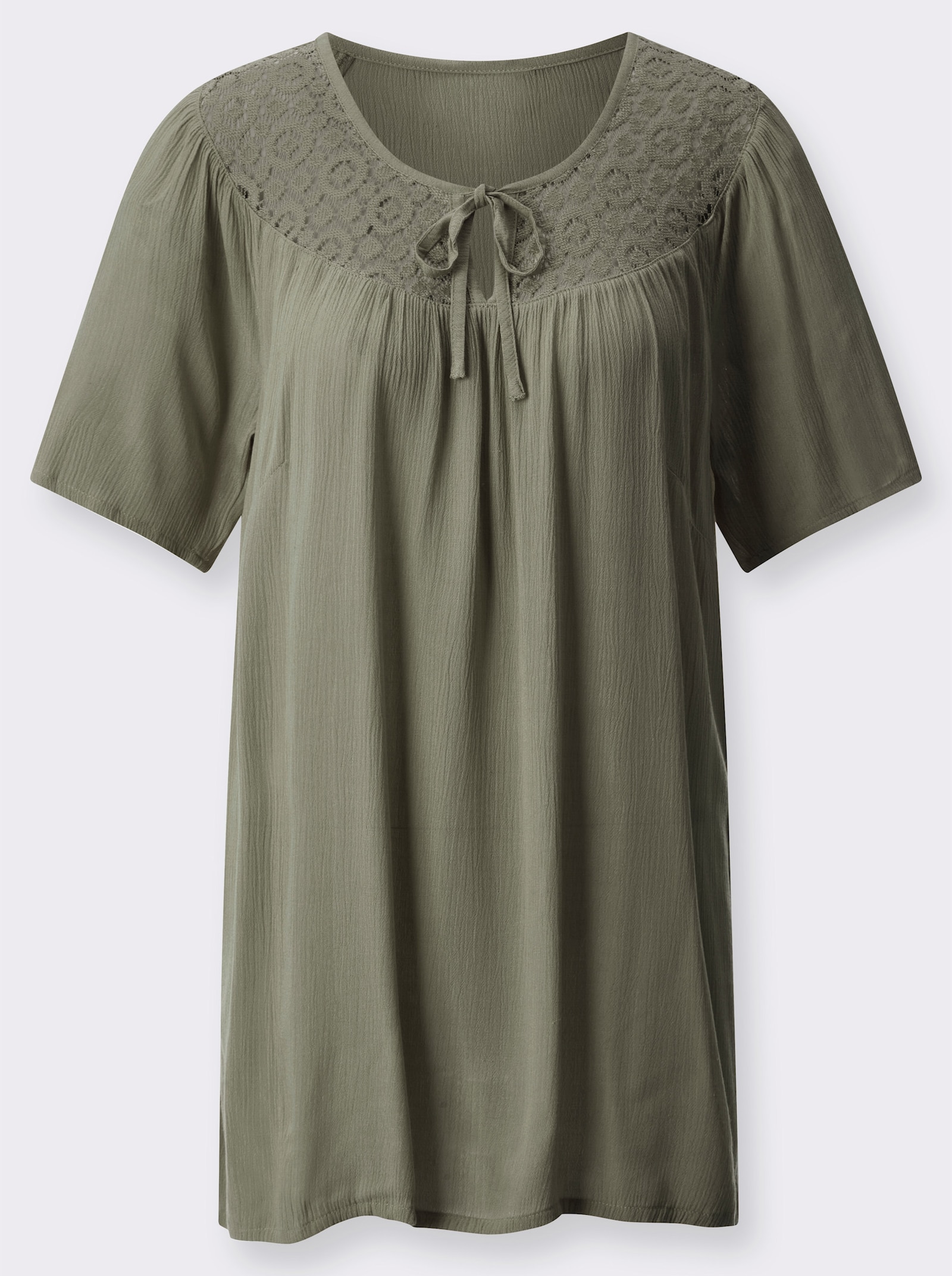 Tunika mit Spitzen-Einsatz - khaki