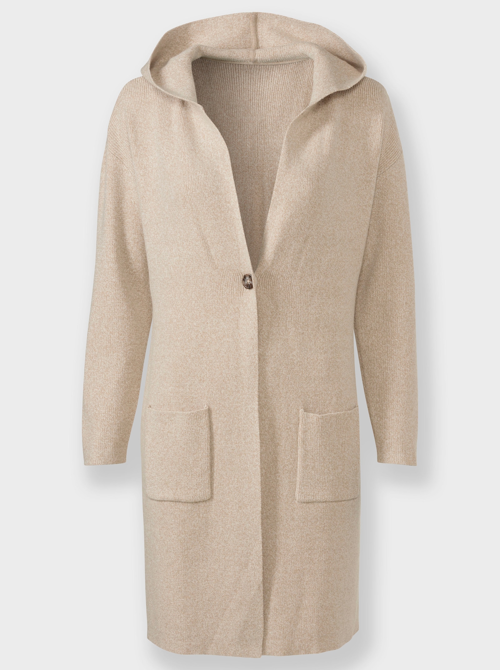 Longstrickjacke mit Kapuze - beige-meliert