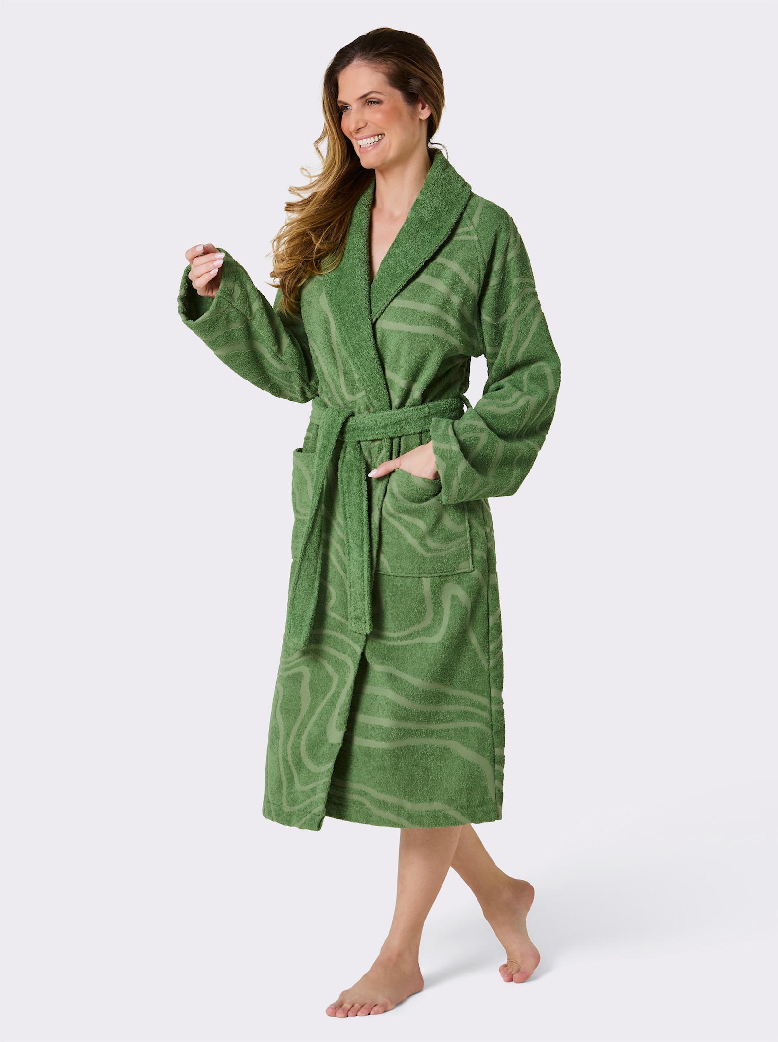 Plantier Bademantel mit Jacquardmuster - apfel