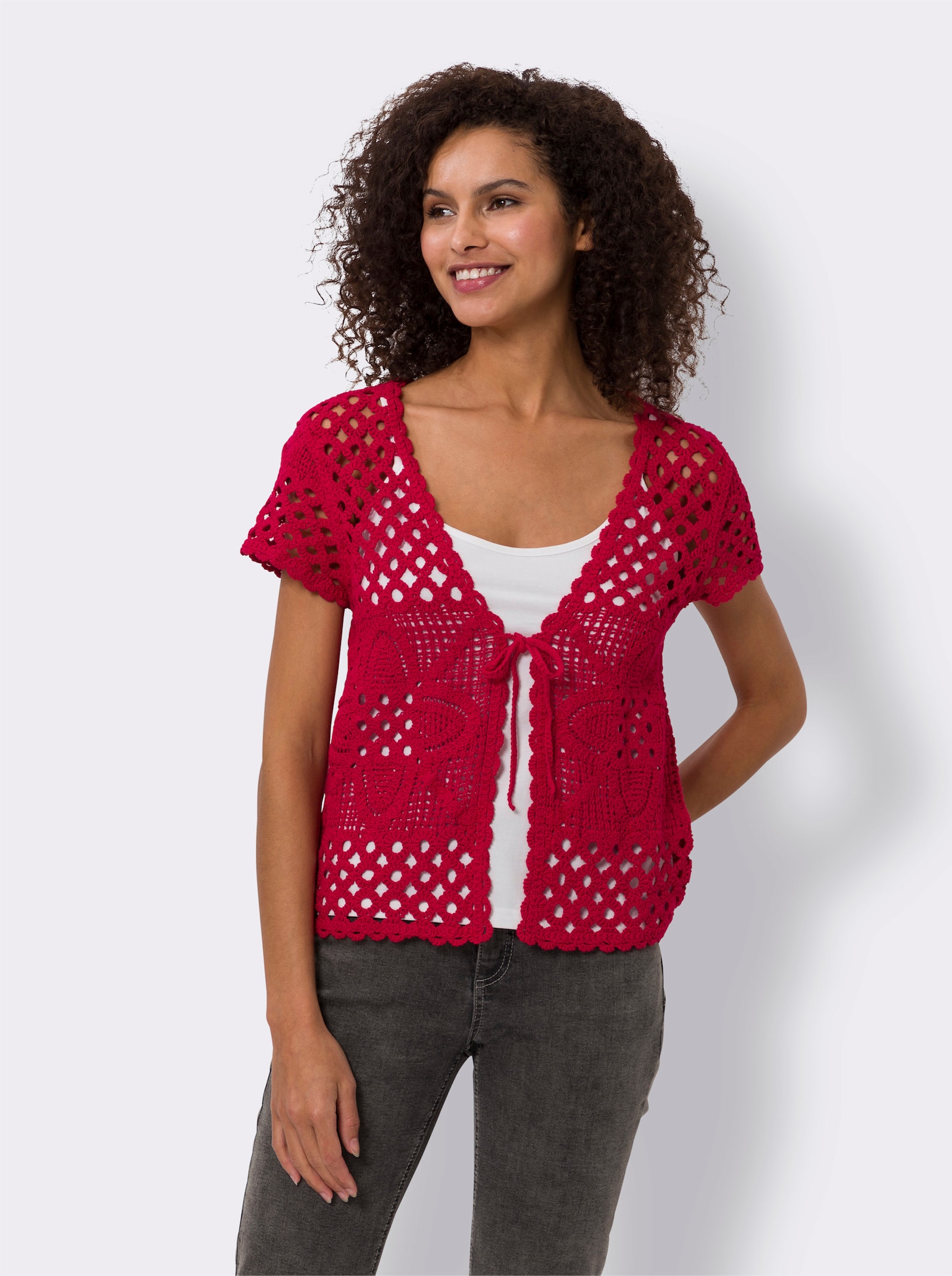 heine Strickweste in Häkel-Optik - rot