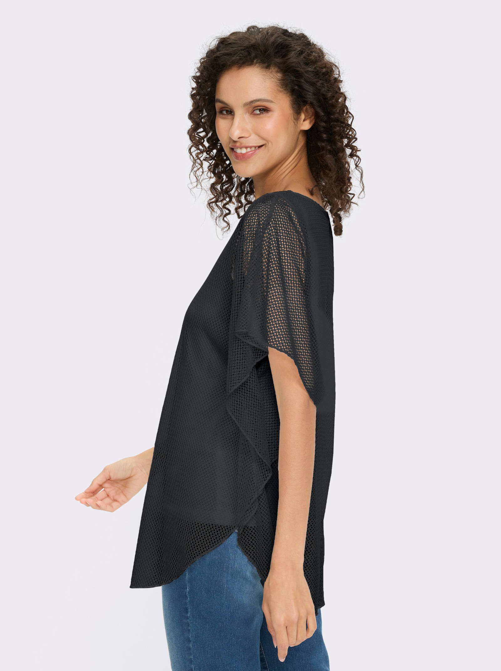 heine Kurzarmshirt im Poncho-Stil - schwarz