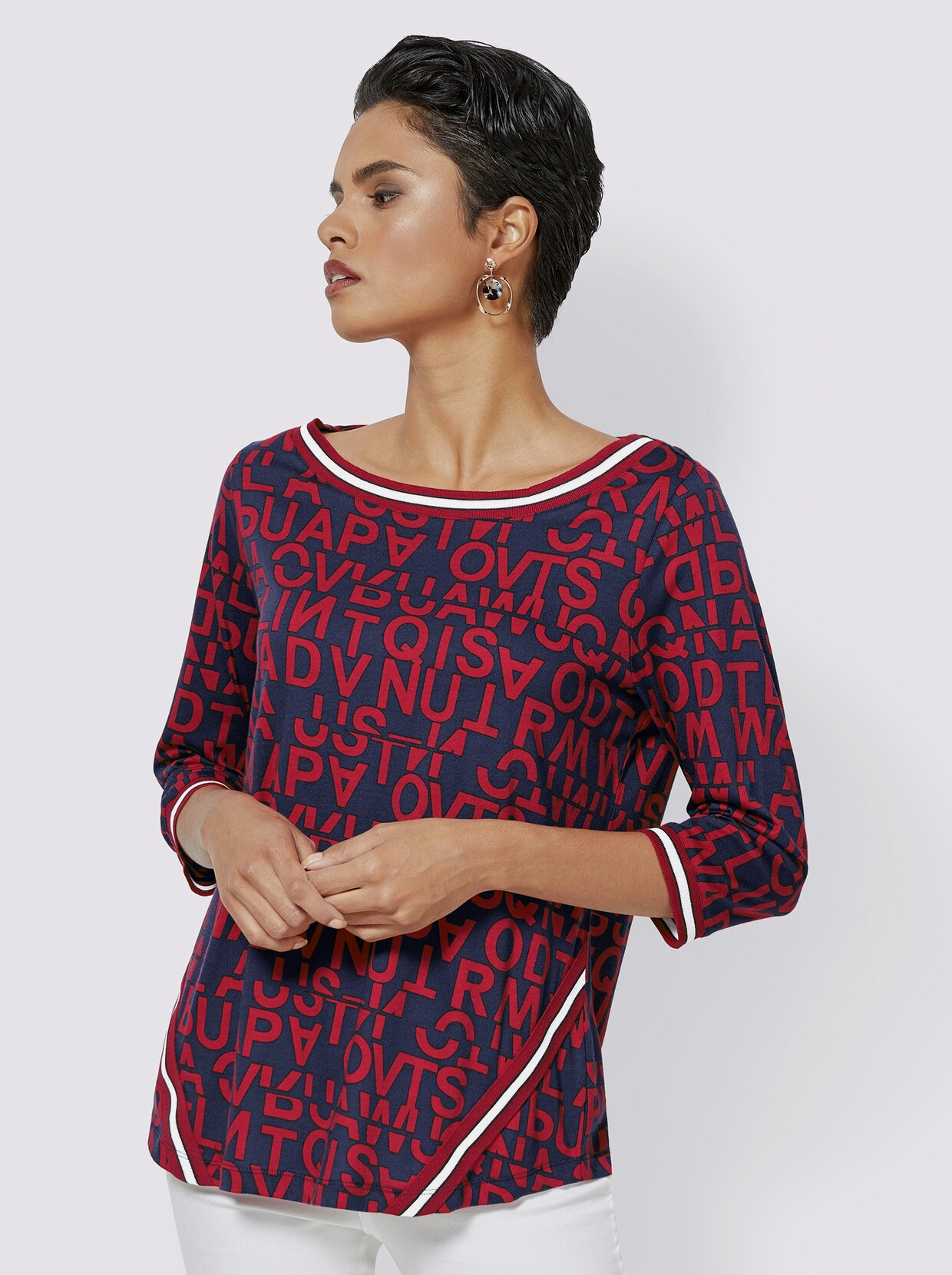 Shirt met 3/4-mouw - blauw geprint