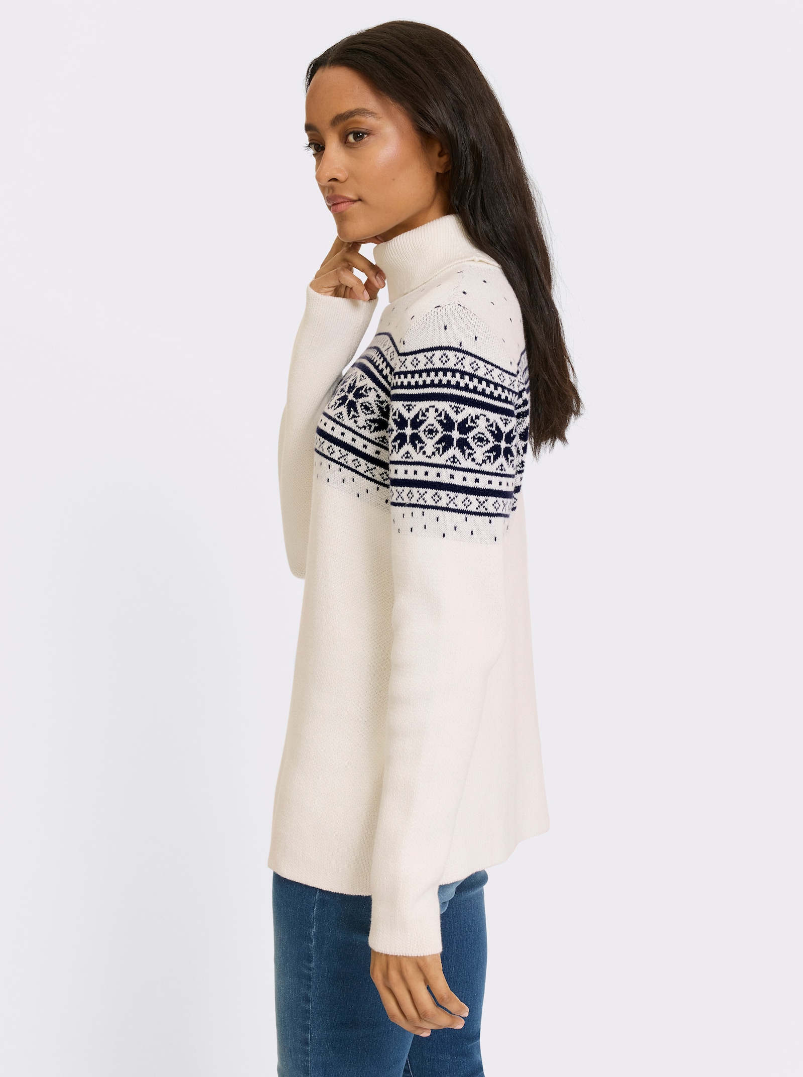 heine Jacquard-Pullover mit Norweger-Muster - ecru-marine-gemustert