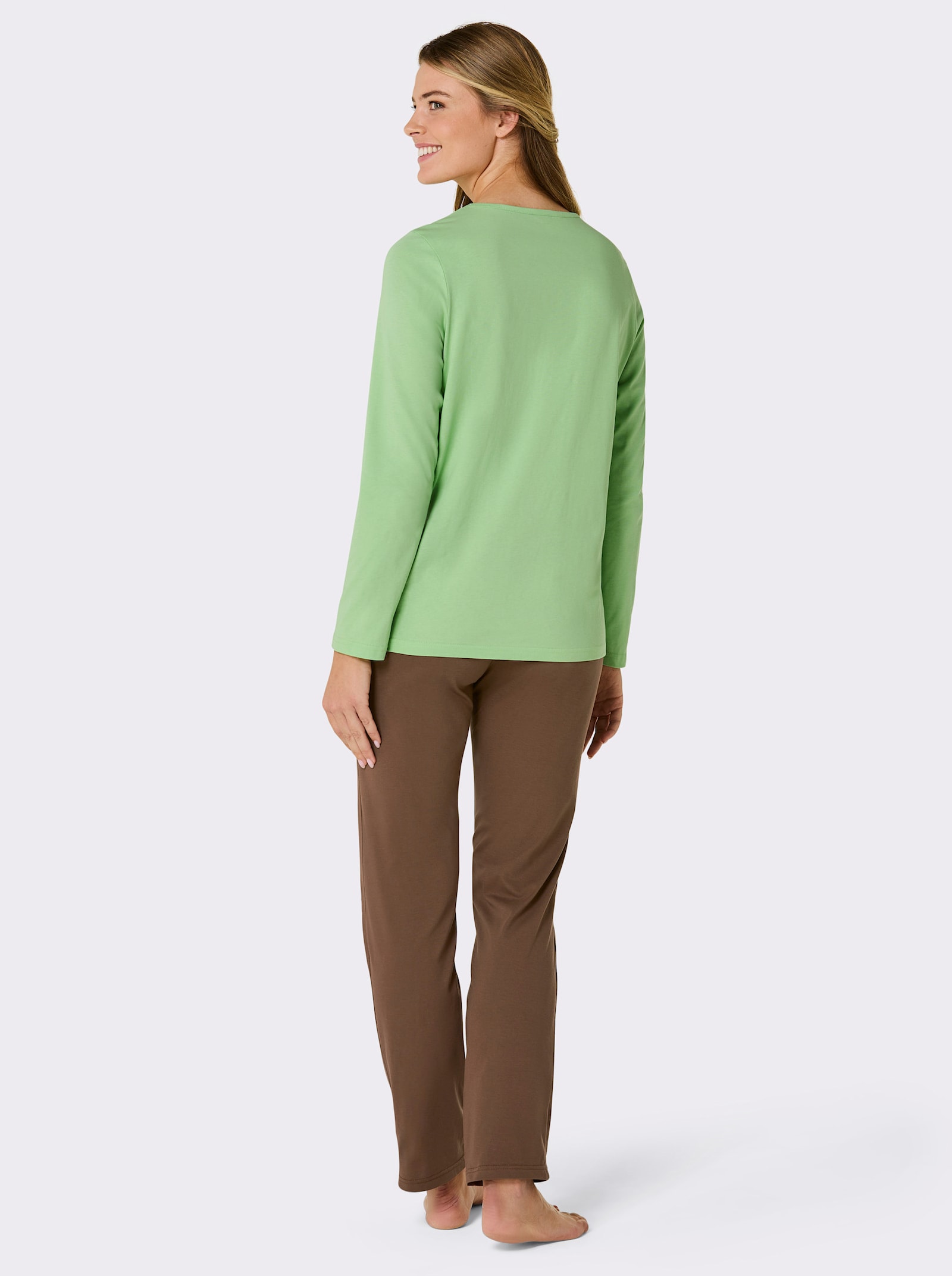 wäschepur Schlafanzüge - reseda-braun + ecru-braun-bedruckt