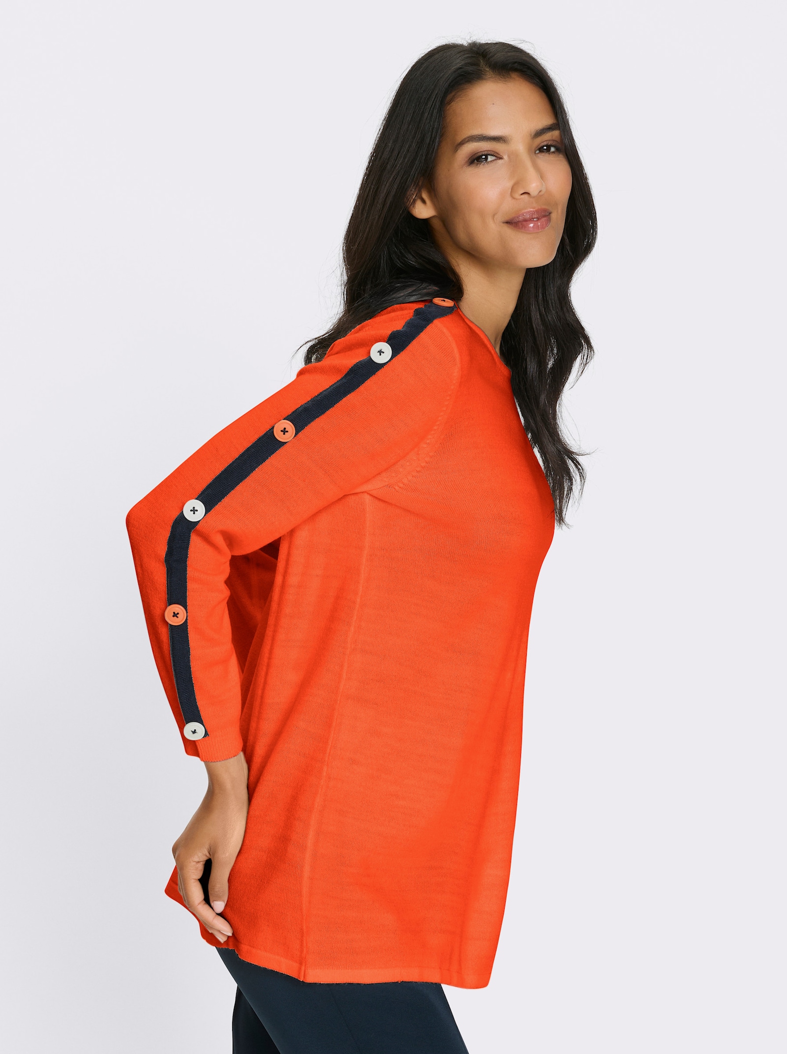 Longpullover mit kontrastfarbenen Streifen - orange-marine