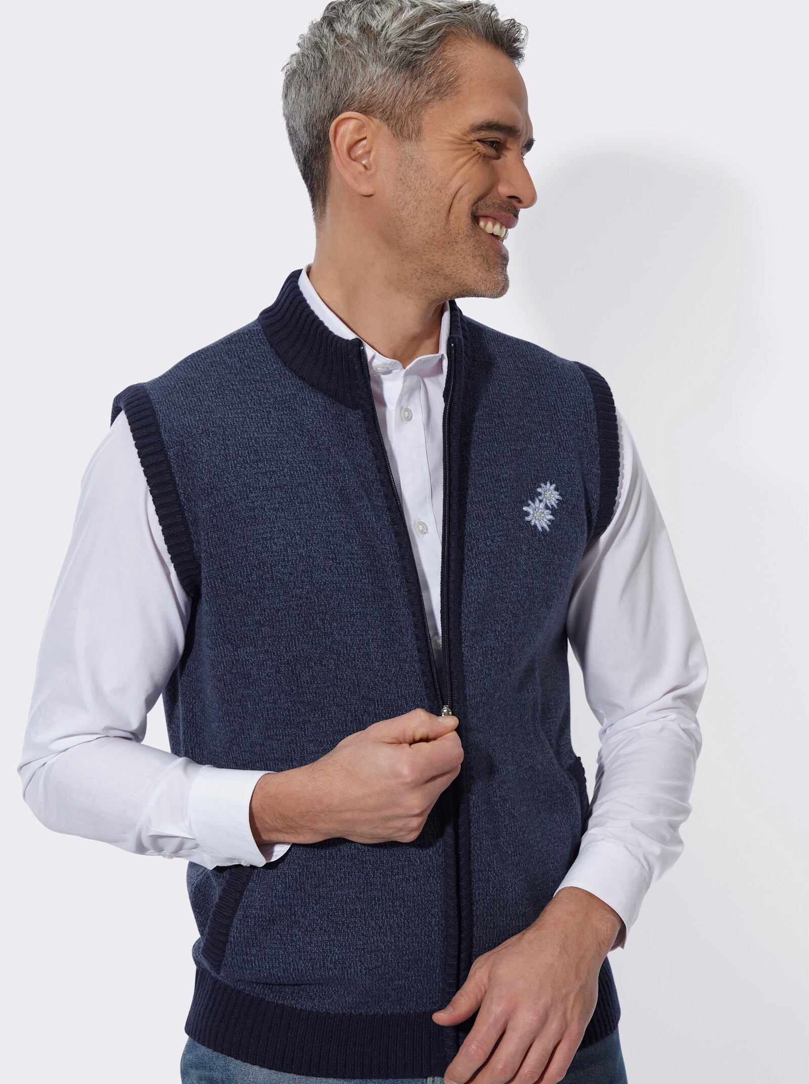 Strickweste in Melange-Optik - marine-rauchblau-meliert