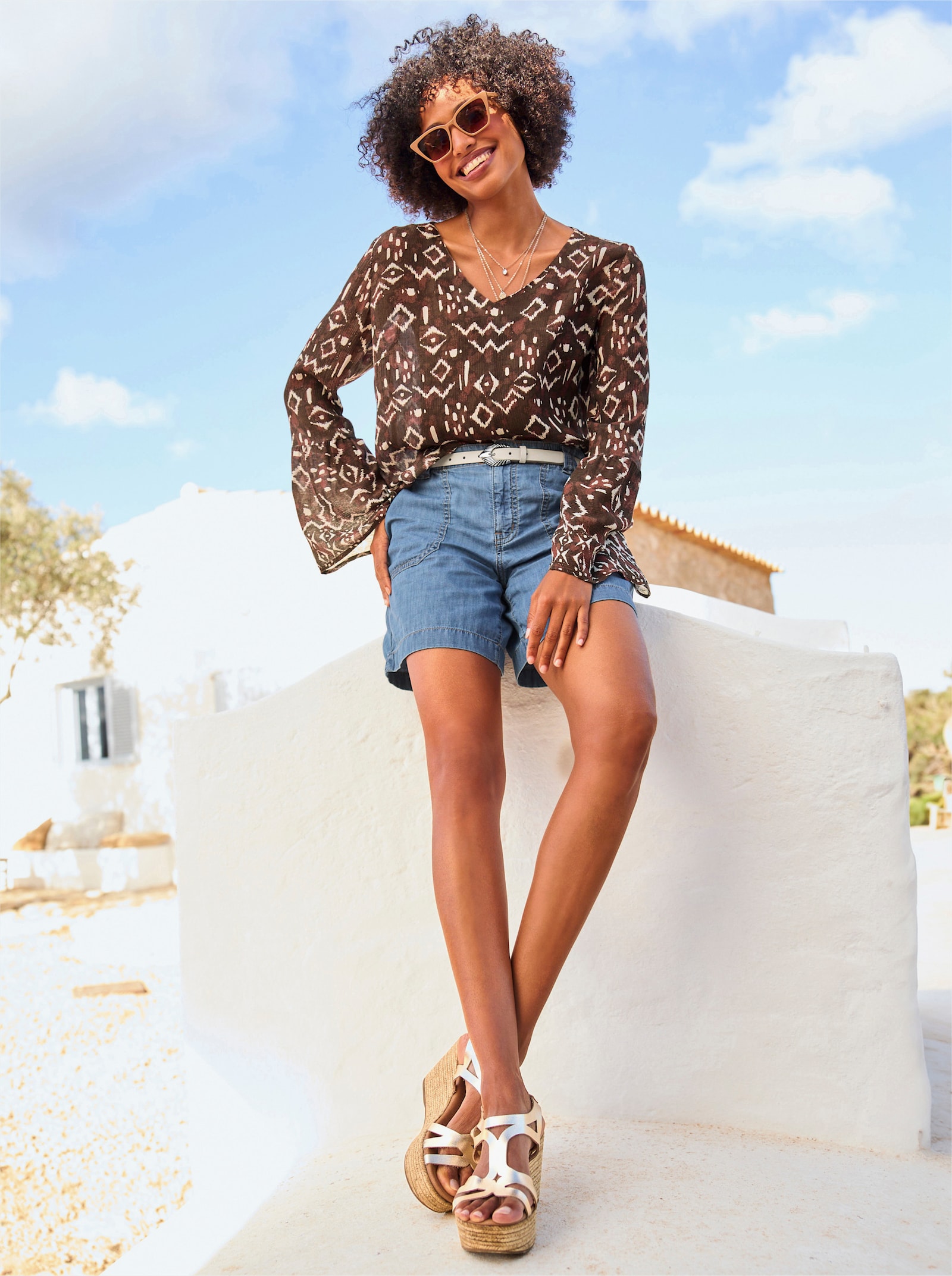 heine Schlupfbluse mit Ethno-Print - rotbraun-champagner-bedruckt