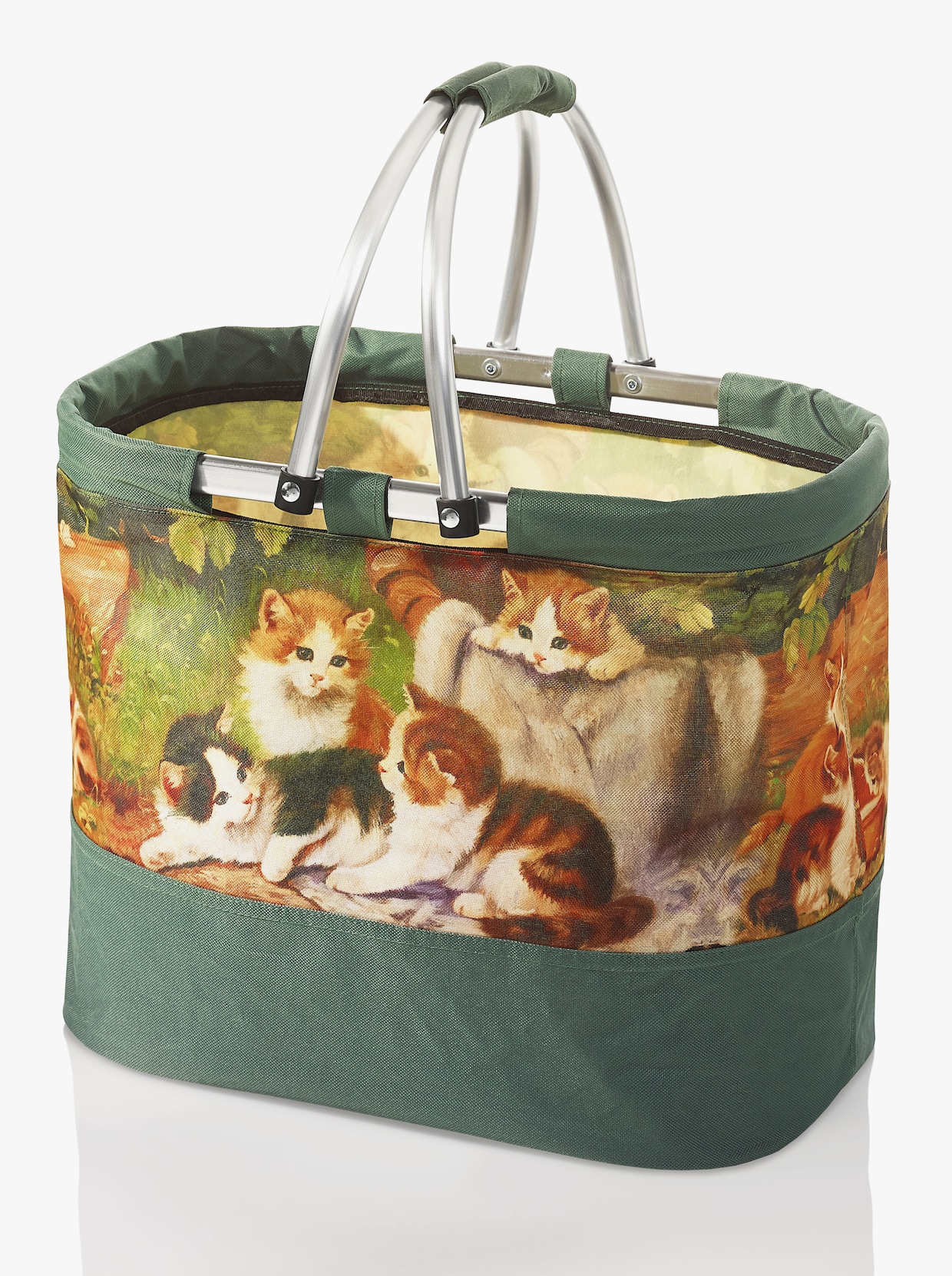Nákupný košík + nákupná taška - zelená vzorovaná