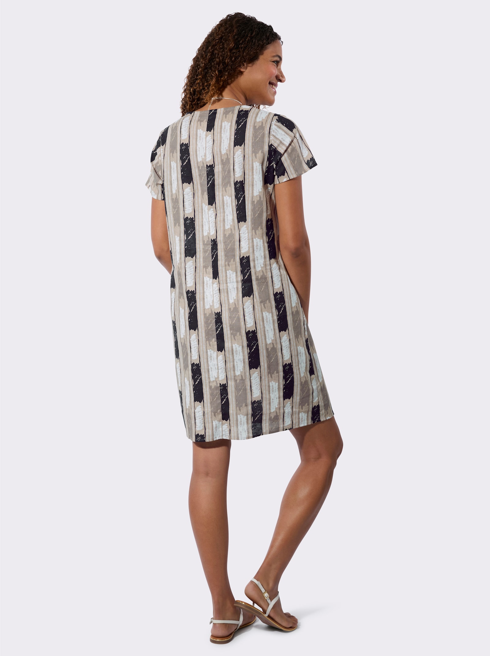 Druckkleid mit seitlichen Taschen - taupe-ecru