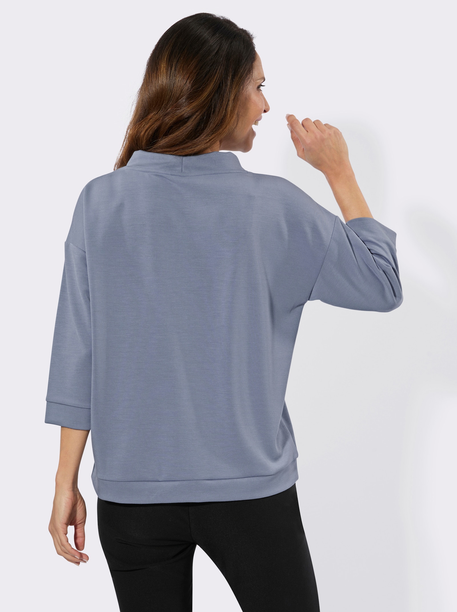 Sweatshirt mit glänzendem Druck - taubenblau