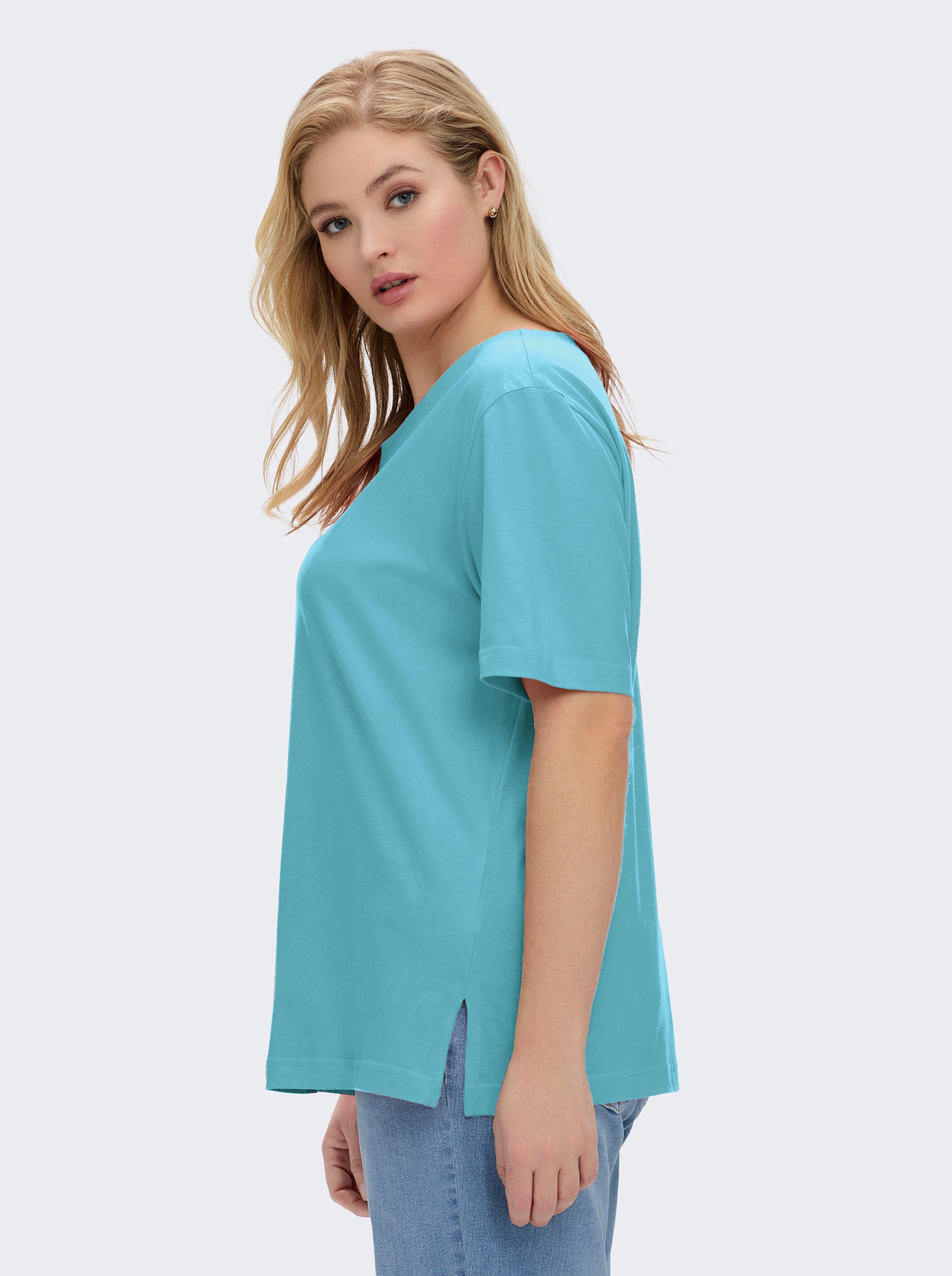 Kurzarmshirt mit Muschel-Druck - türkis