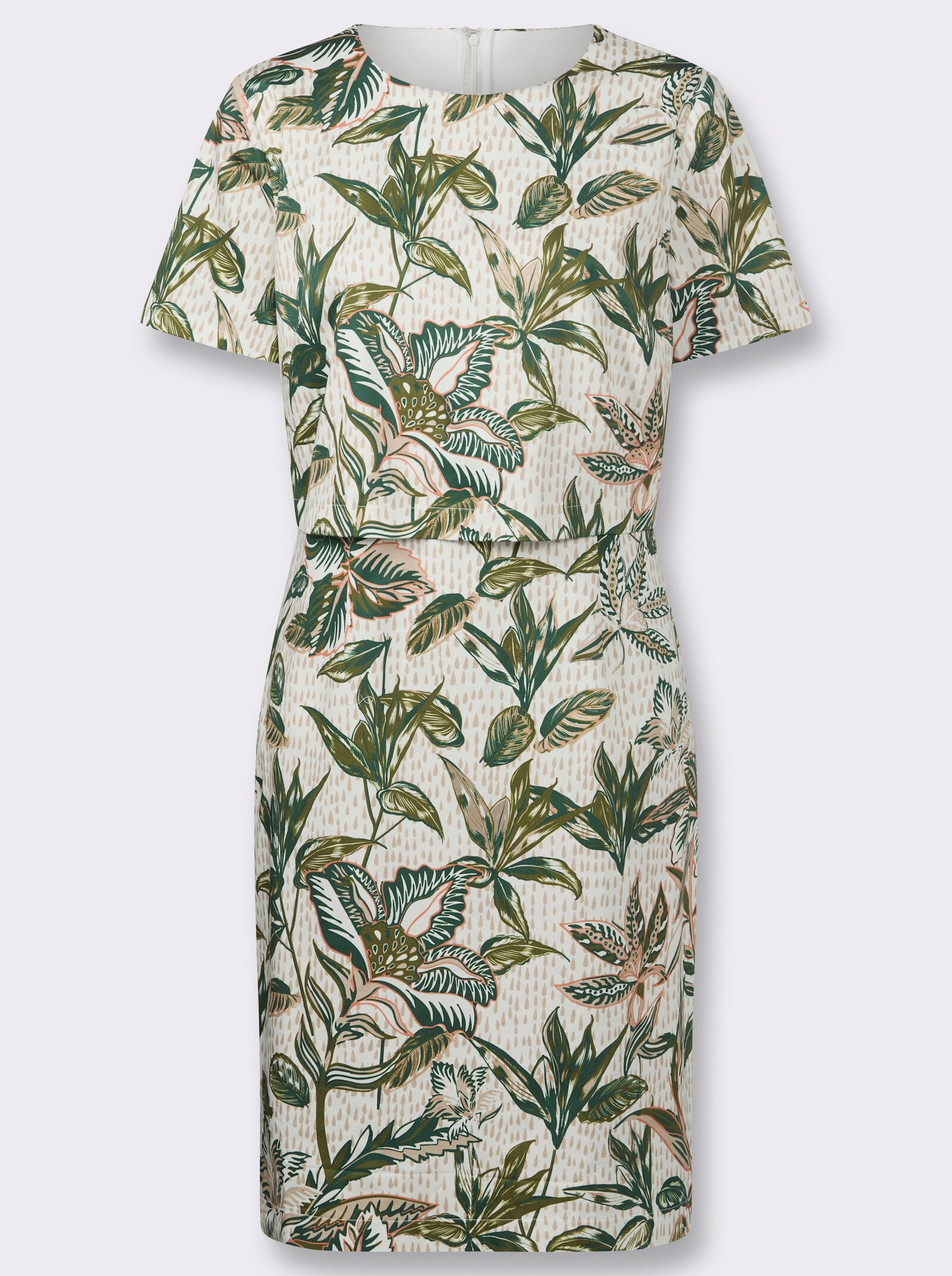 Druckkleid in 2-Teiler-Optik - ecru-oliv-bedruckt