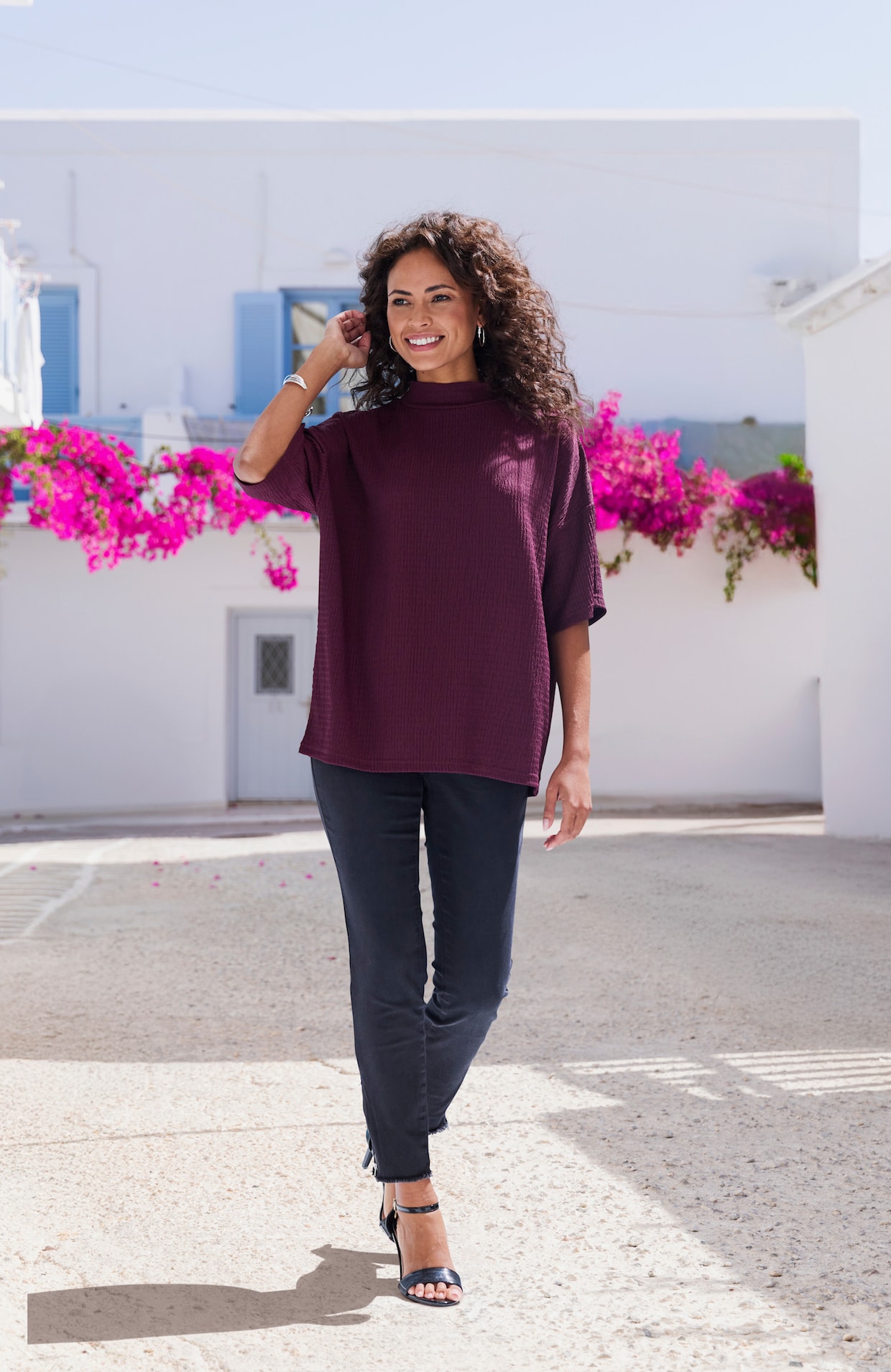 LASCANA Kurzarmshirt - aubergine