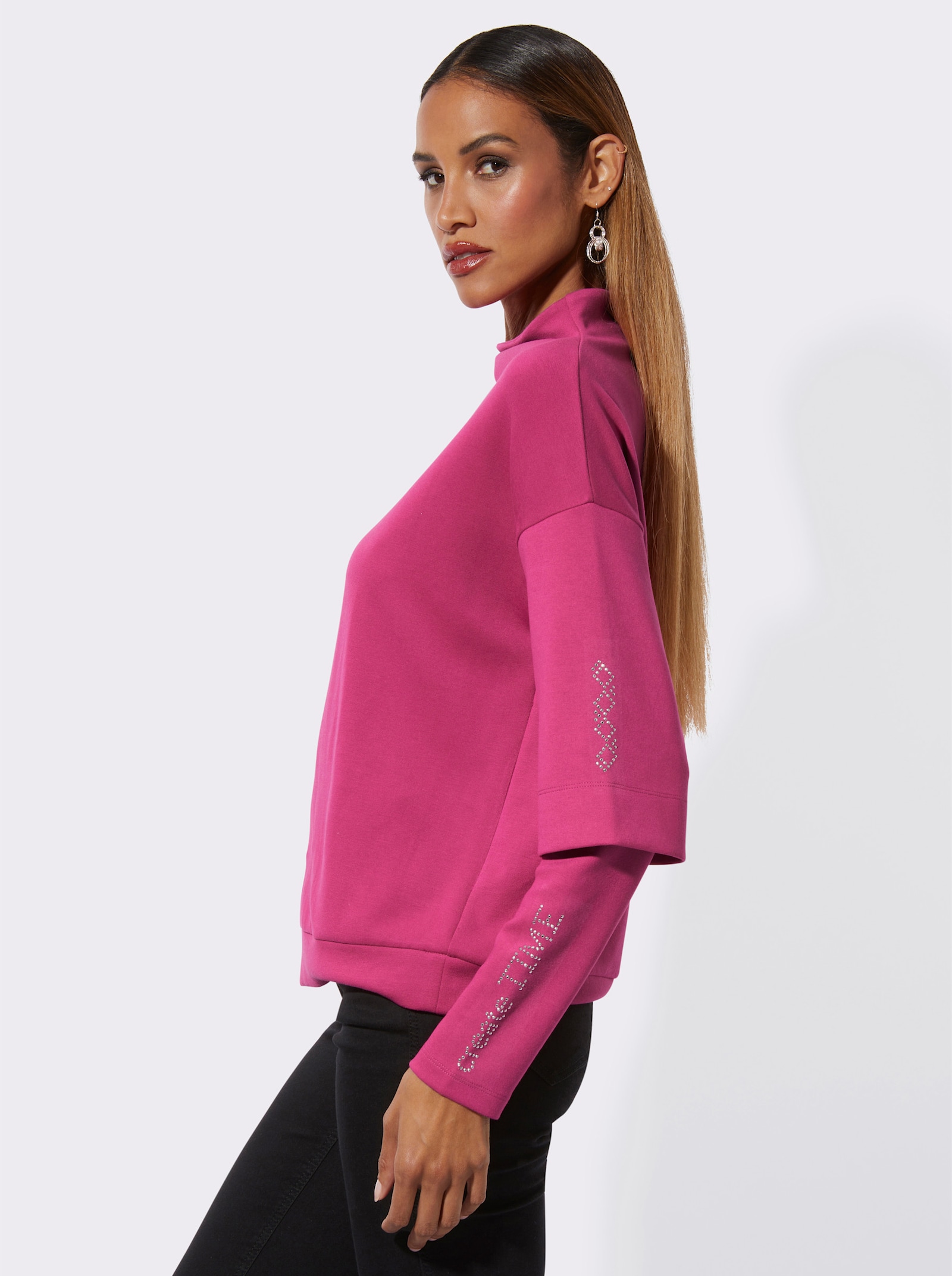 Sweatshirt im softweichen Material-Mix - fuchsia