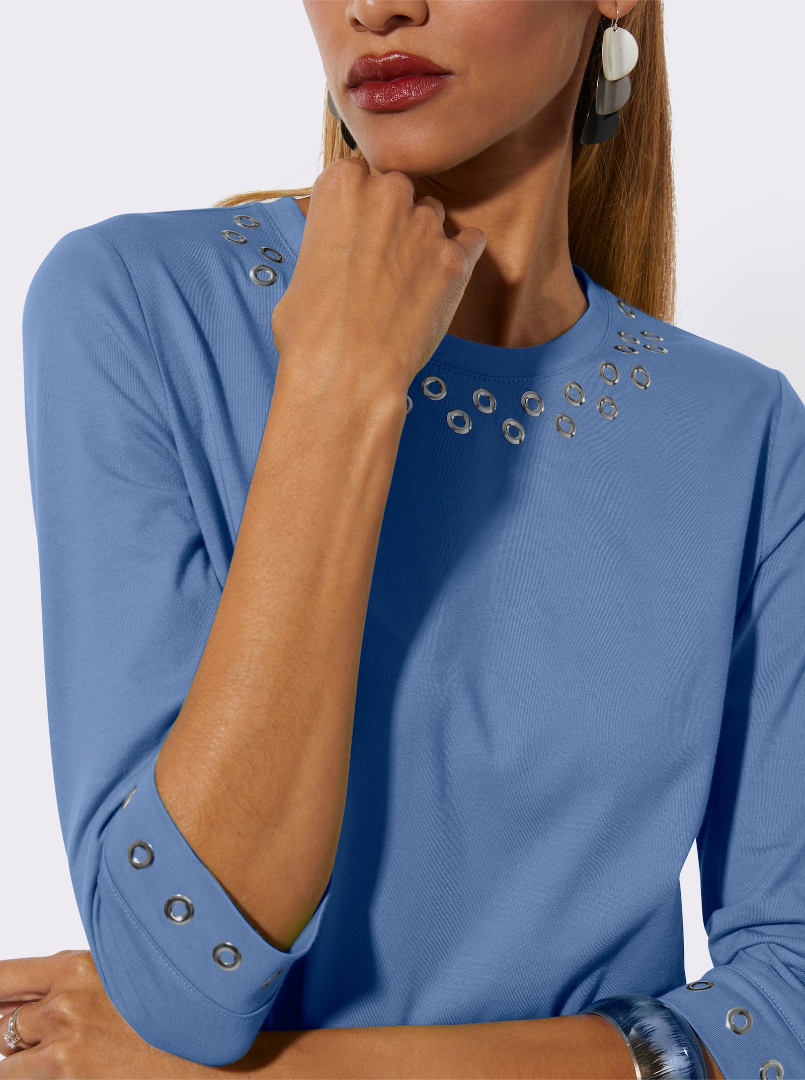 Rundhalsshirt aus reiner Baumwolle - himmelblau