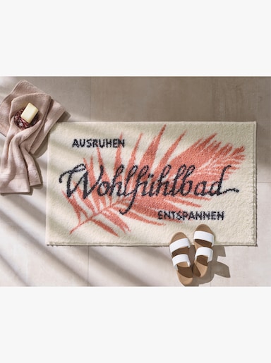 Grund Badeteppich mit Schriftzug - ecru-terra-gemustert