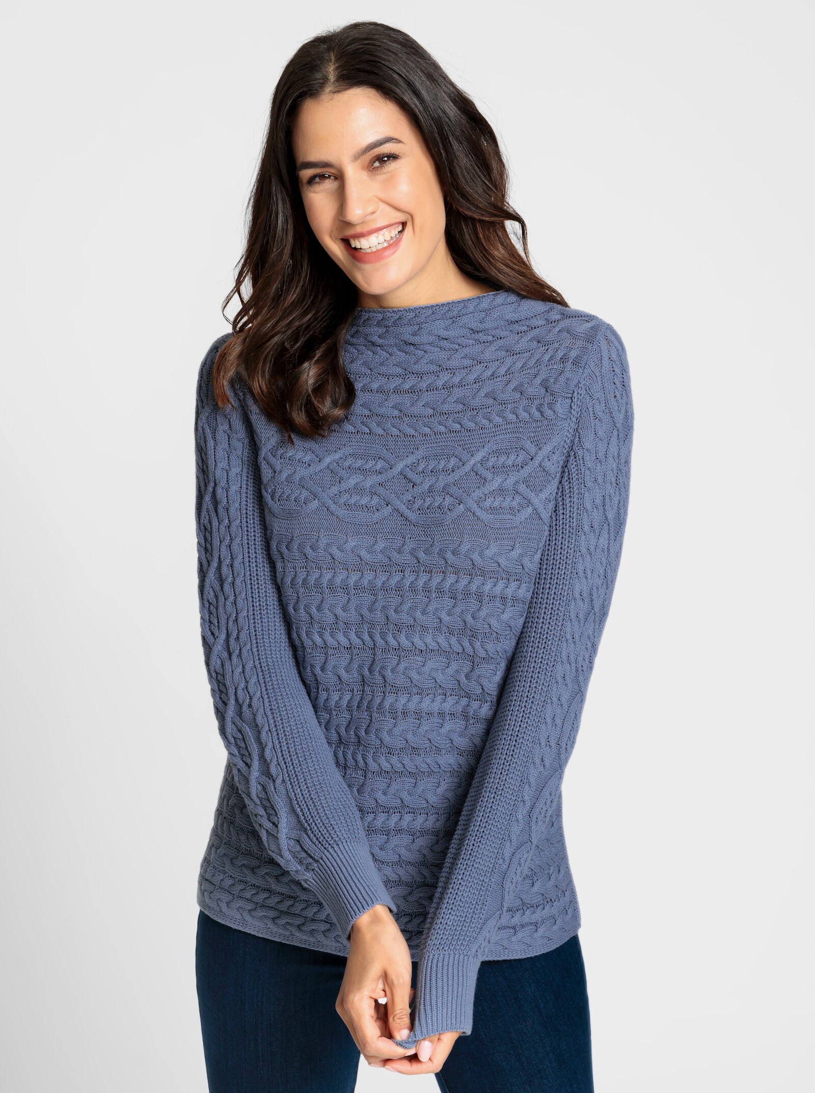 Langarm-Pullover aus weicher Baumwolle - taubenblau