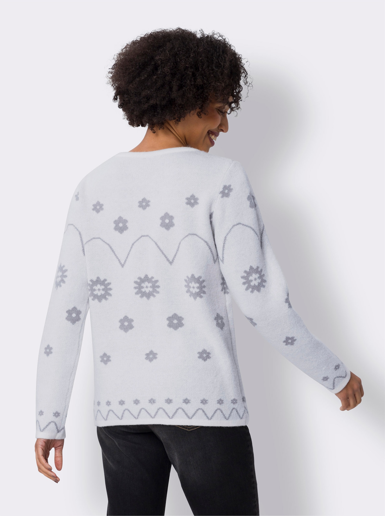heine Langarm-Pullover mit Jacquard-Dessin - champagner-steingrau-gemustert