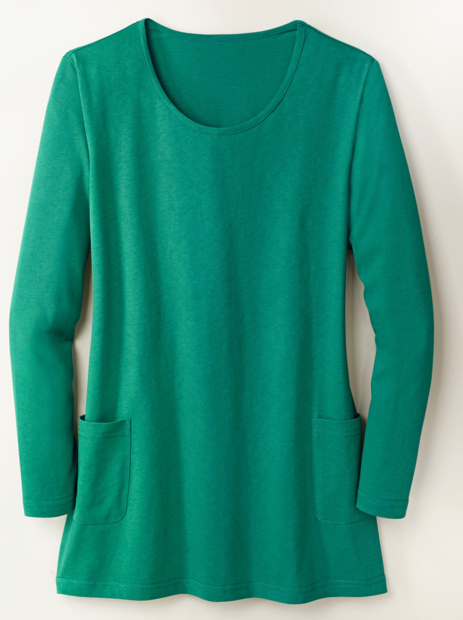Dlhé tričko s nasadenými vreckami - smaragdová