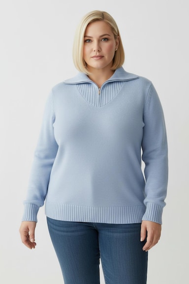 Troyer mit breiten Rippabschlüssen - eisblau