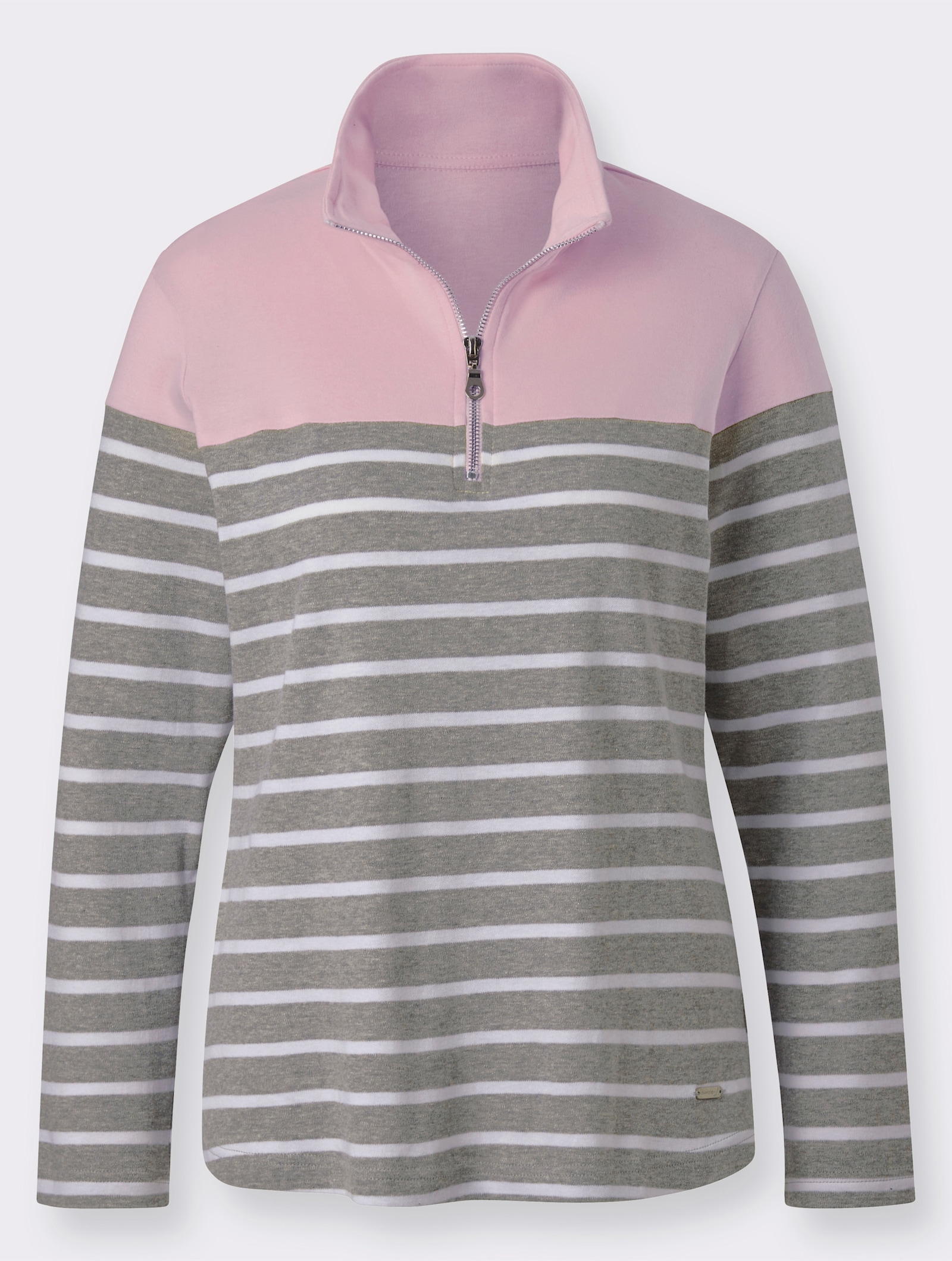 Sweatshirt in Interlock-Qualität - rosé-grau-gestreift