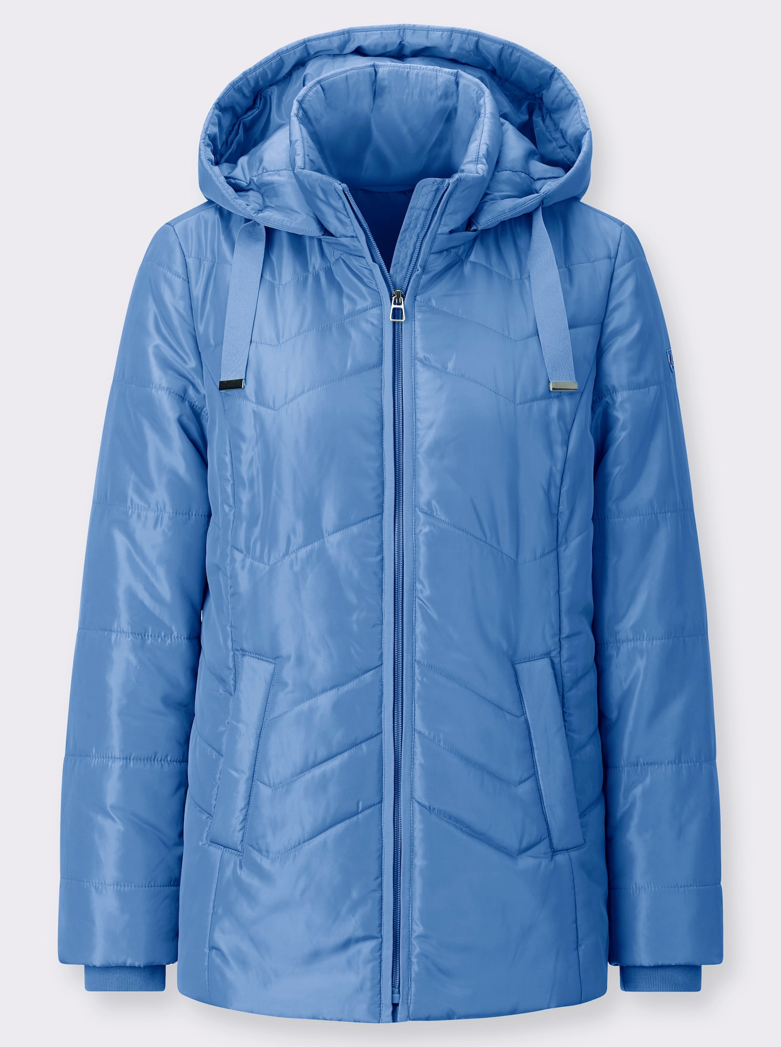 Gewatteerde jas met jerseyboordjes aan de mouwen - middenblauw