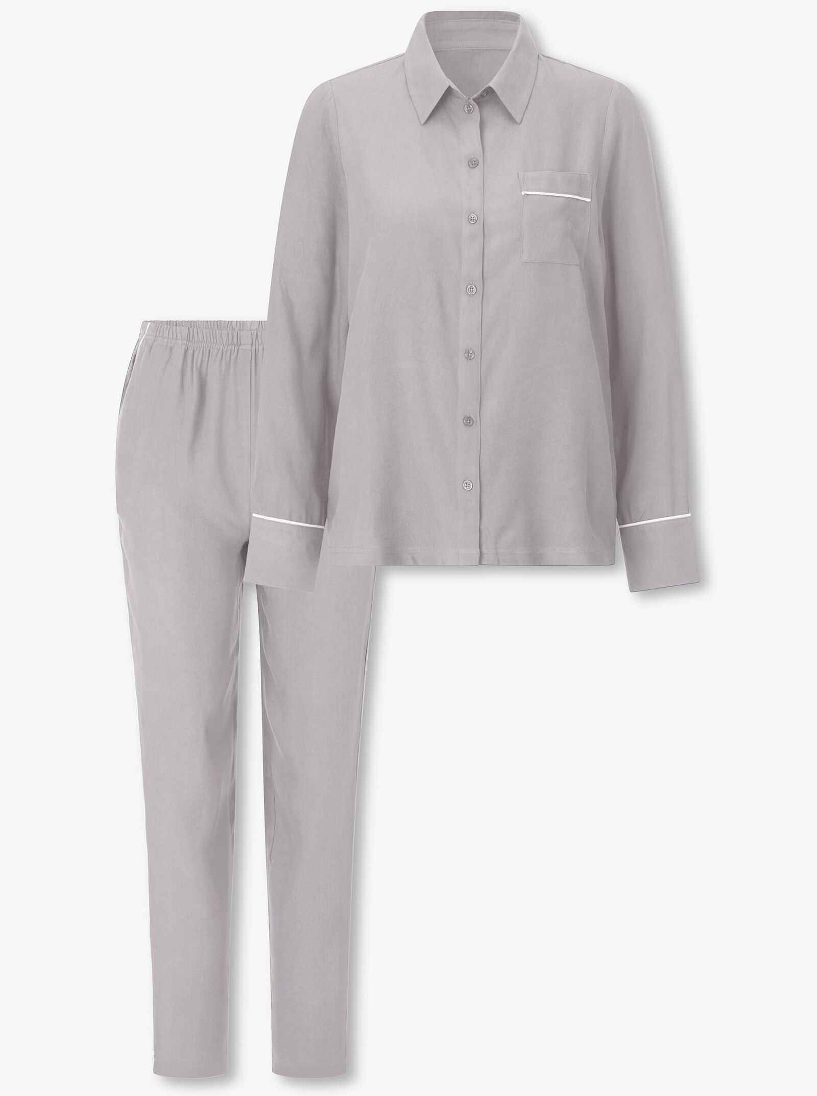 wäschepur Pyjama mit Brusttasche - steingrau-ecru